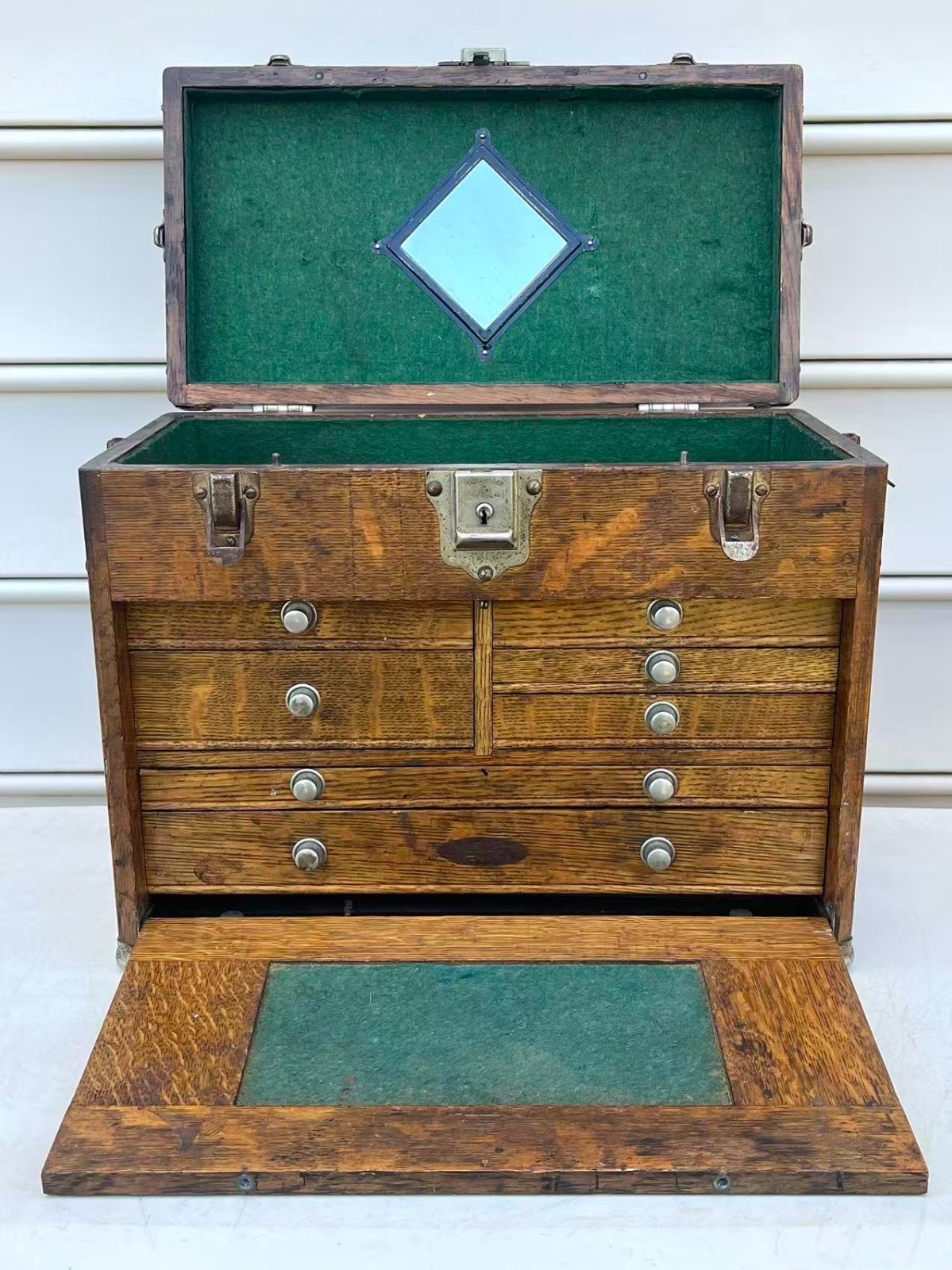 Vintage H. Gerstner & Son 7 Drawers Oak Wood Machinist Tool Chest Box Model 041