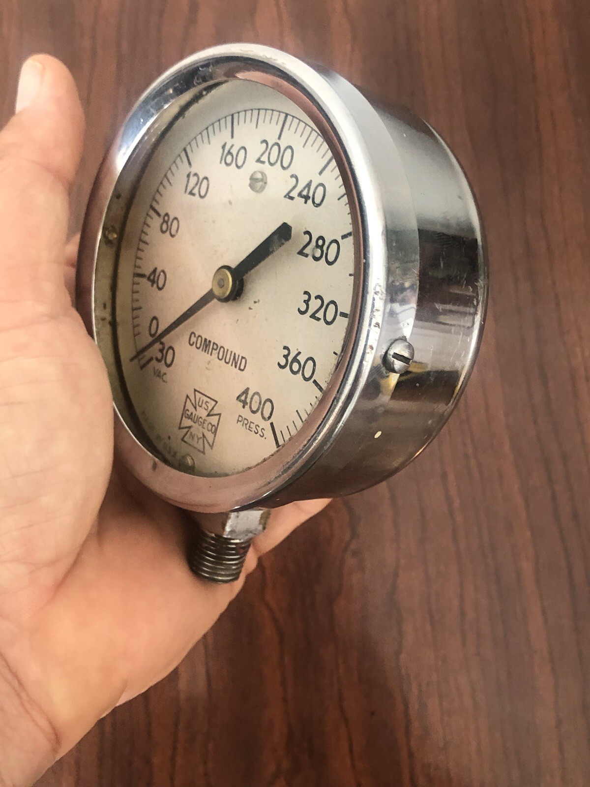 Vintage US Gauge Co NY 400 Pressure Gauge 3 1/2AD- 4566 Made in USA. Stainless