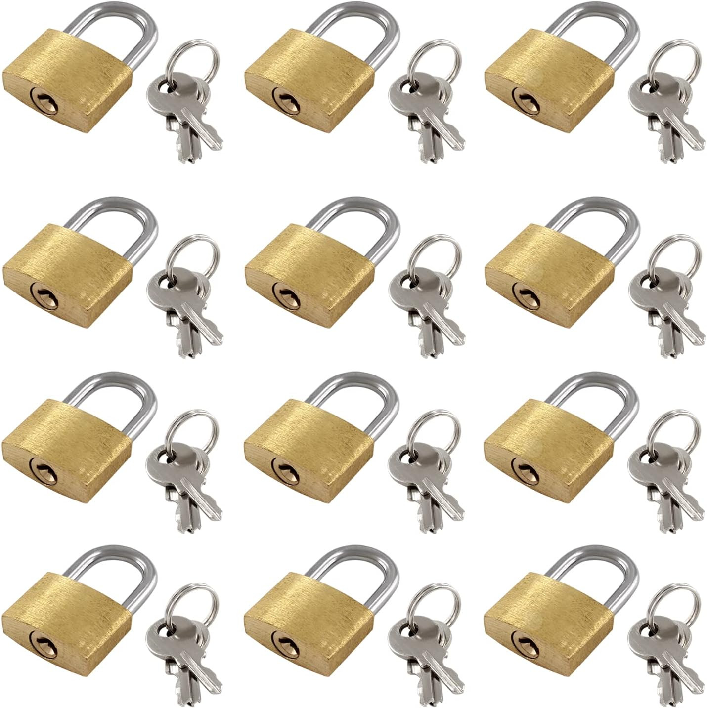 12 Pieces Mini Locks with Keys, Small Solid Brass Padlock Suitcase Locks for Lug