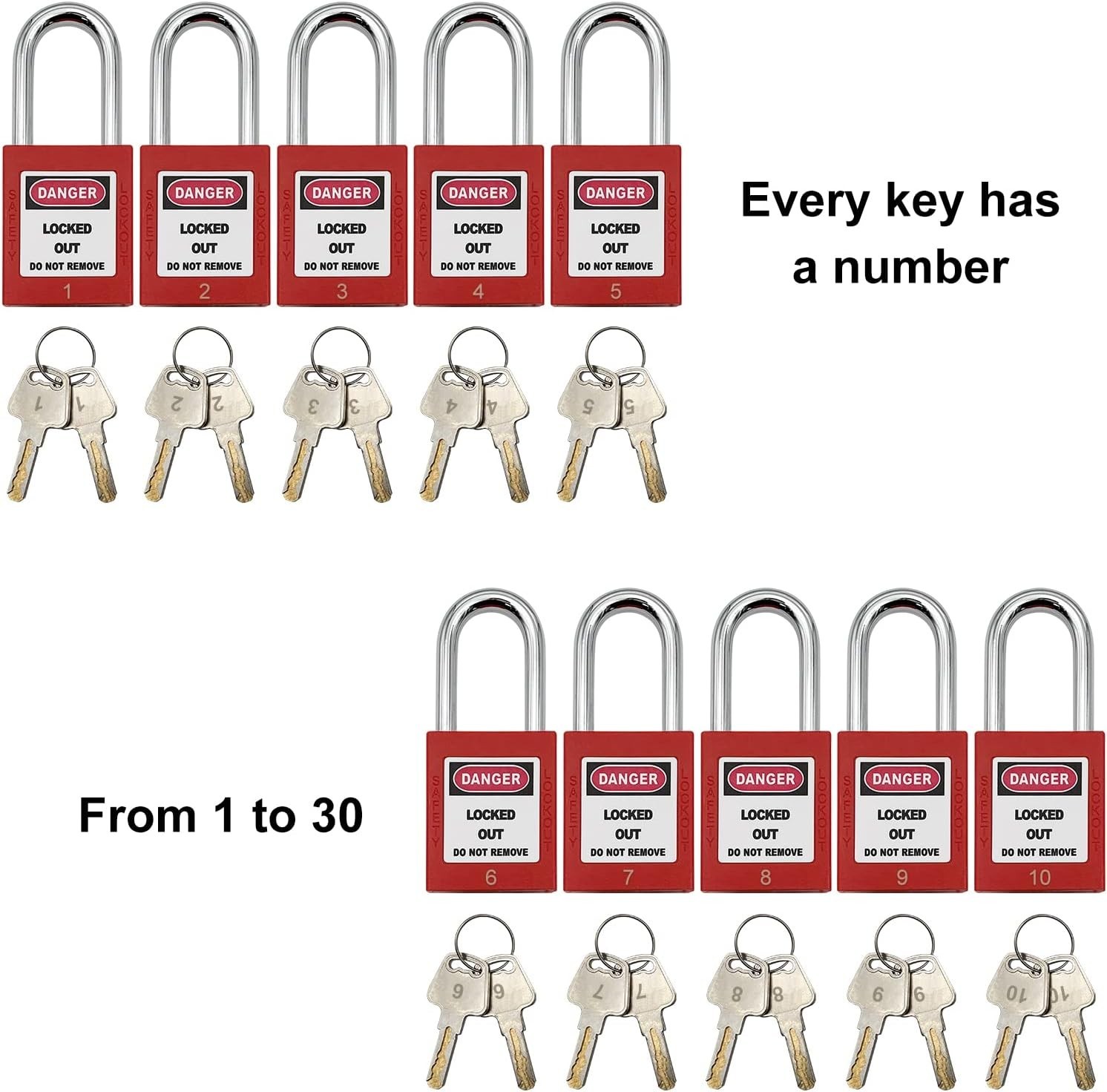 Lockout Tagout Locks Safety Padlocks Keyed Differently 30 Pcs Plastic with Tags
