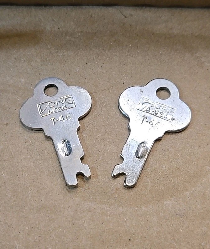 2 Original Long Lock Keys # T-46 For Trunks Luggage Suitcases Footlockers