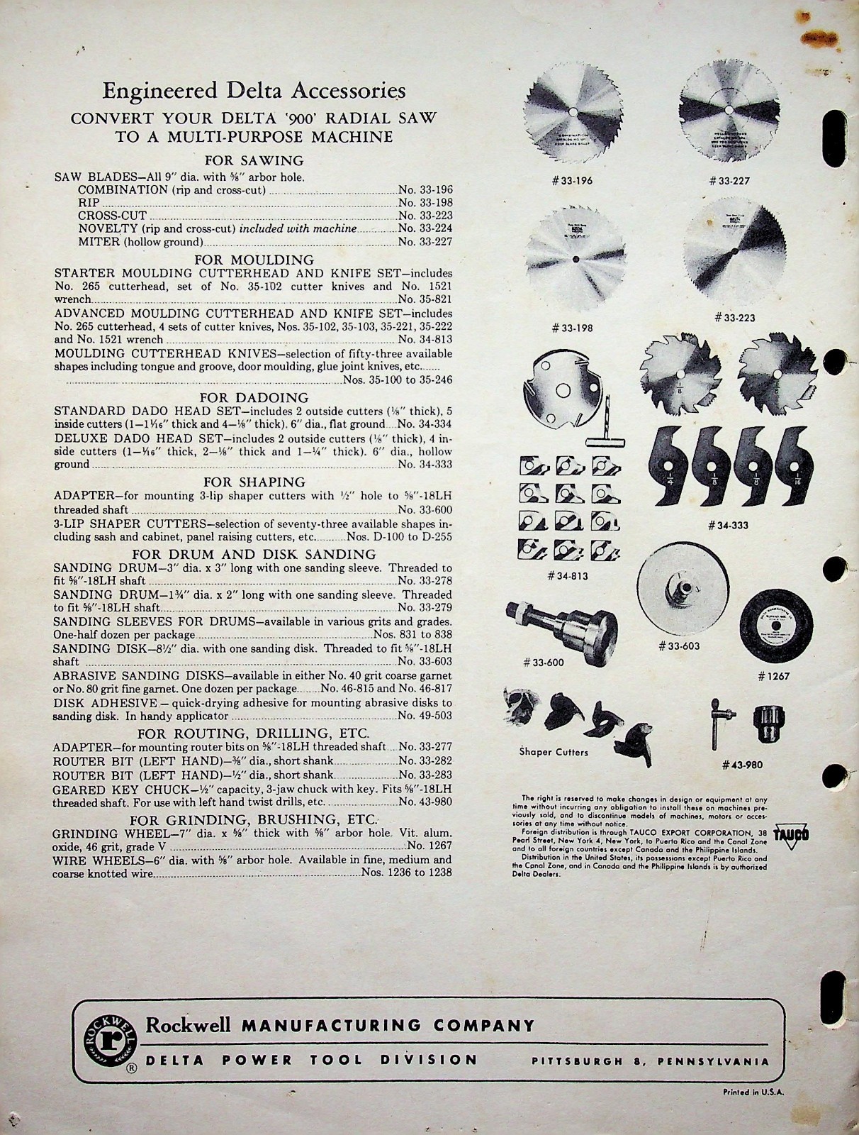 Vtg 1957 Delta Rockwell 900 Radial Arm Saw Owner’s Manual (16 Pgs.)