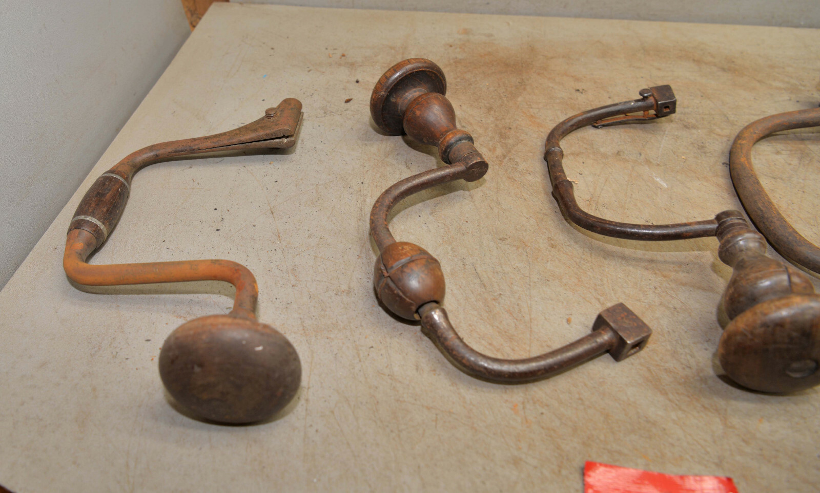 4 vintage bit brace John S Fray No 110 Spofford & more collectible drill lot T3