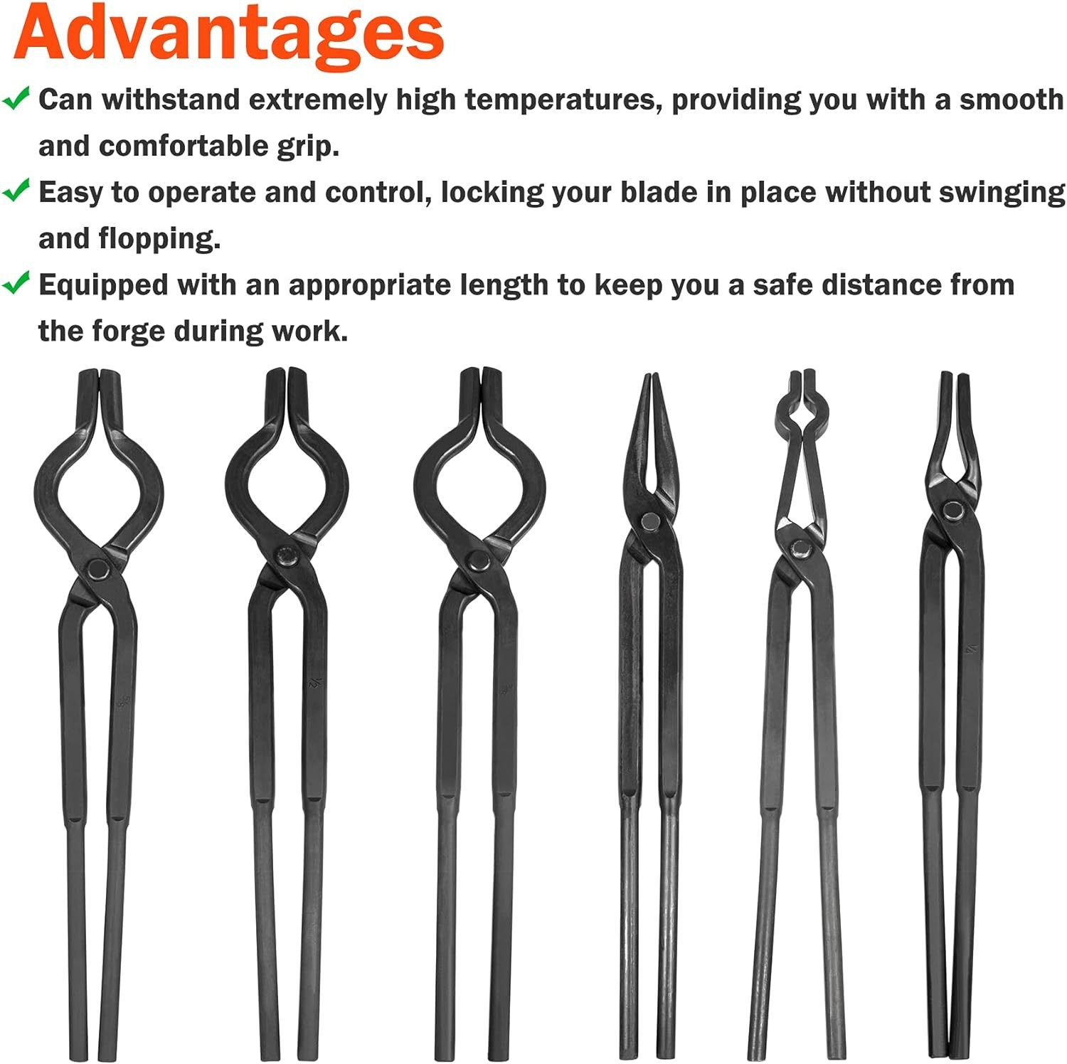 Beginner Blacksmith Tongs Forge Tong Tools Flat Jaw,Pick Up,Scroll,V-Bit Tongs