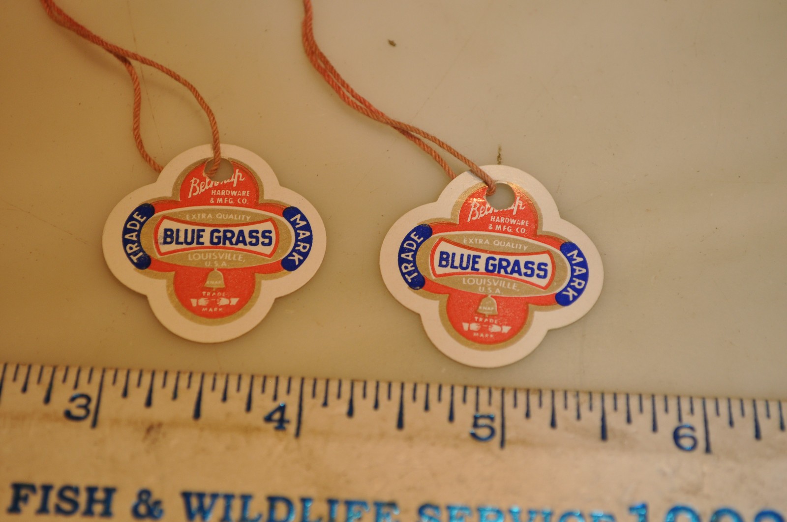 Lot of 2 unused Vintage BELKNAP HARDWARE – BLUE GRASS String Tags see pics