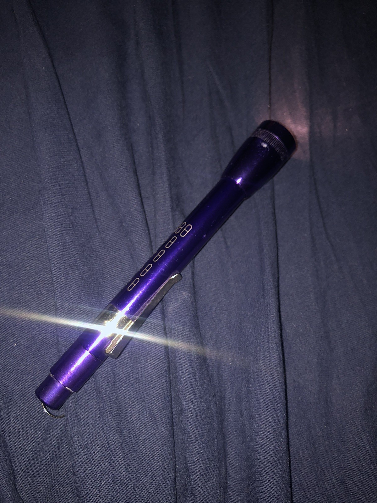 Pocket Flashlight, Purple Metal w/ Pocket Clip, Printed Logo w/batteries