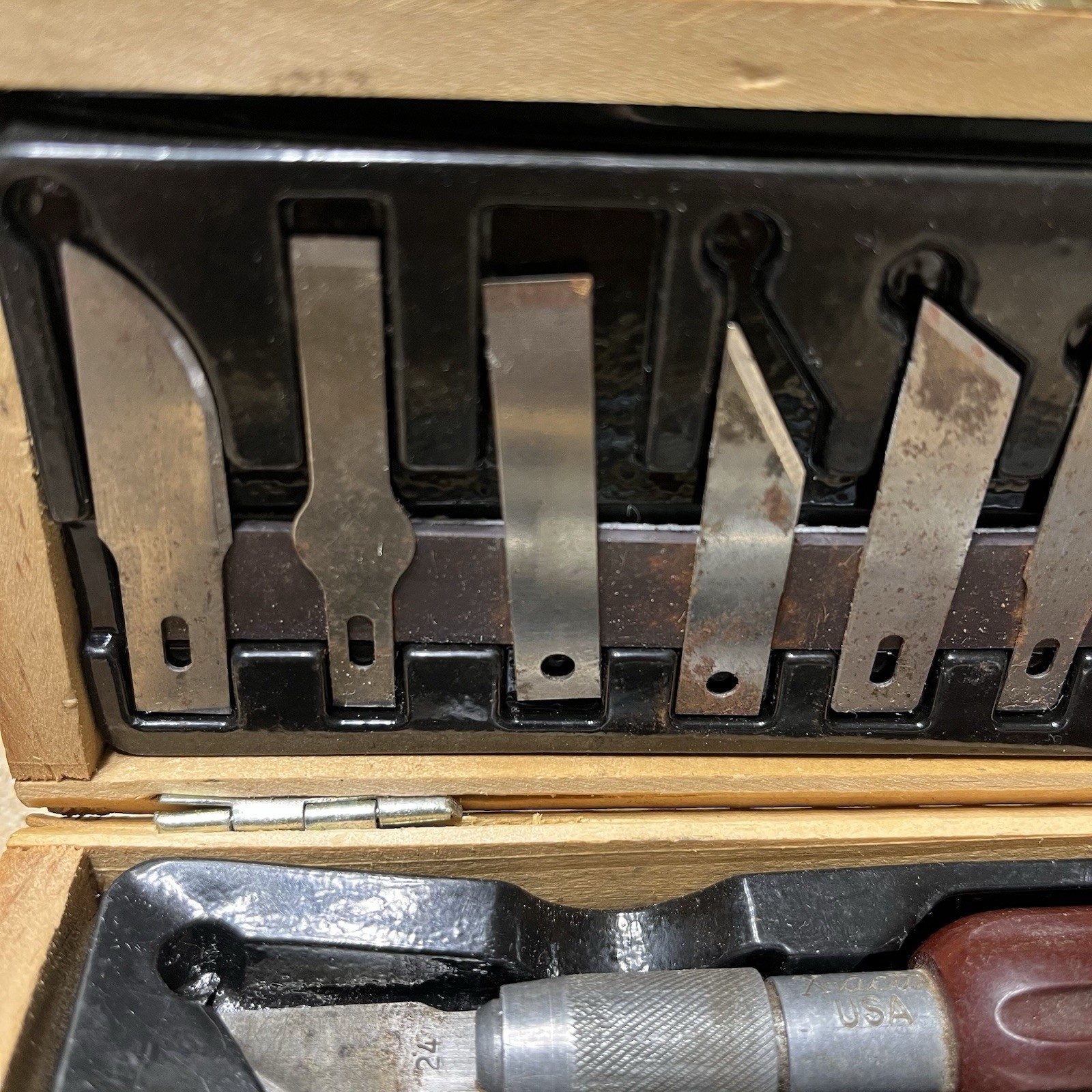 Vintage X-Acto Knife Blade Holders Wooden Box Set Utility Knife Made In USA Lot