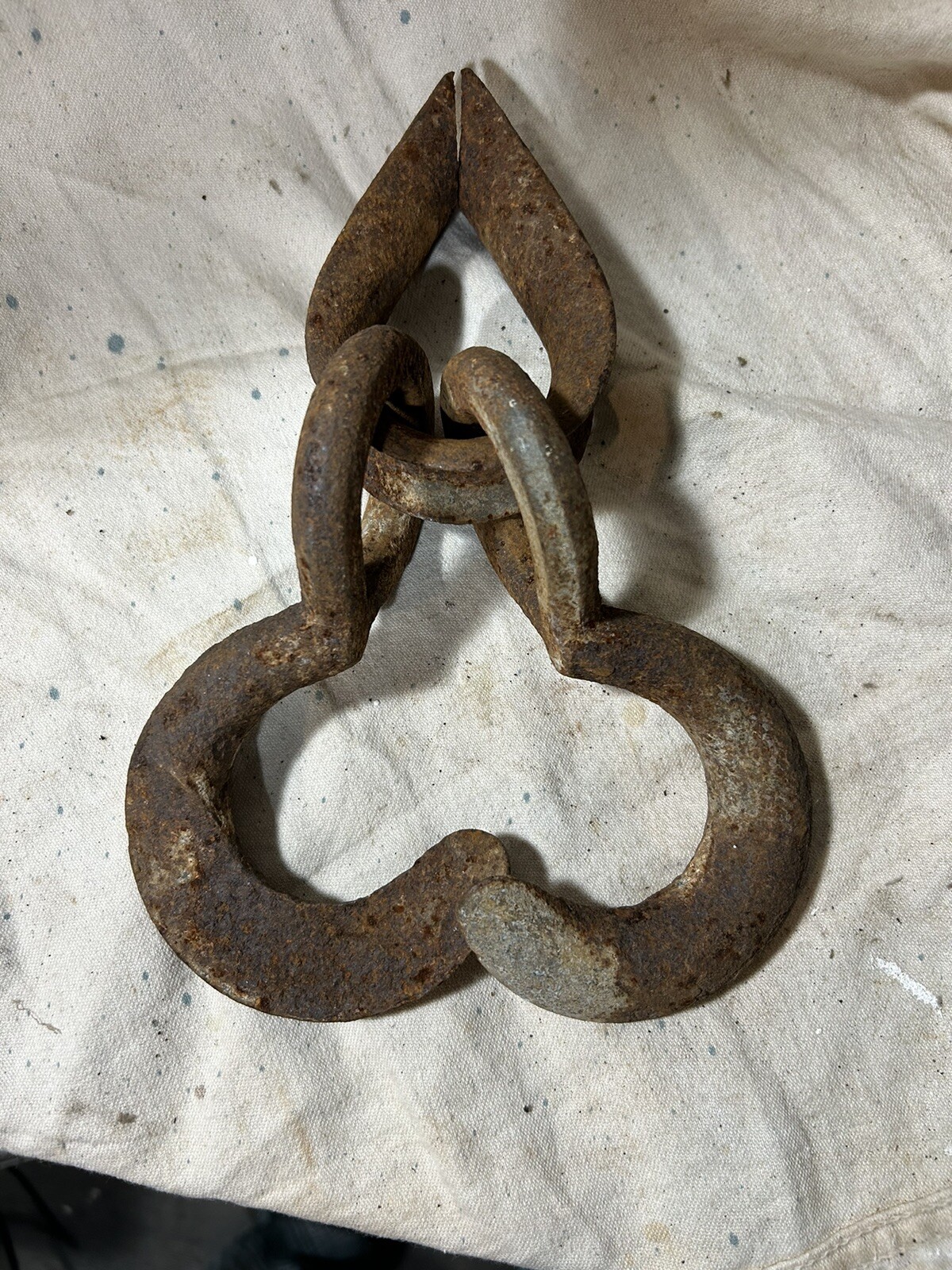 Antique Steel Iron Grapple Hook Double Ring Farm Tool Crane Loop 10×4″ Hanger