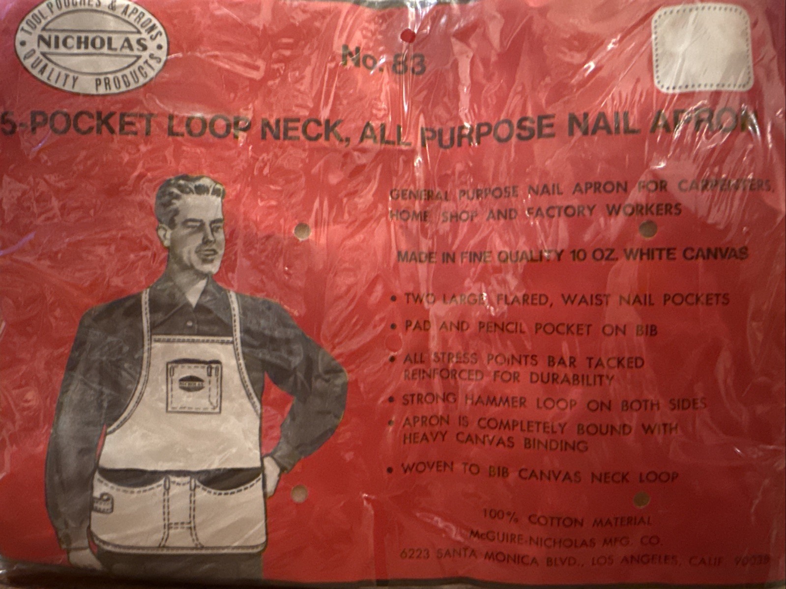 vintage McGuire-Nicholas No. 83 5-Pocket Cotton Canvas Bib Apron NOS