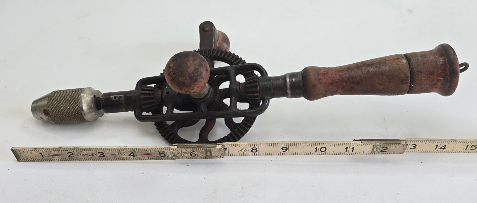 Antique Millers Falls No 78 Eggbeater Hand Drill Wood Handle Manual Crank USA