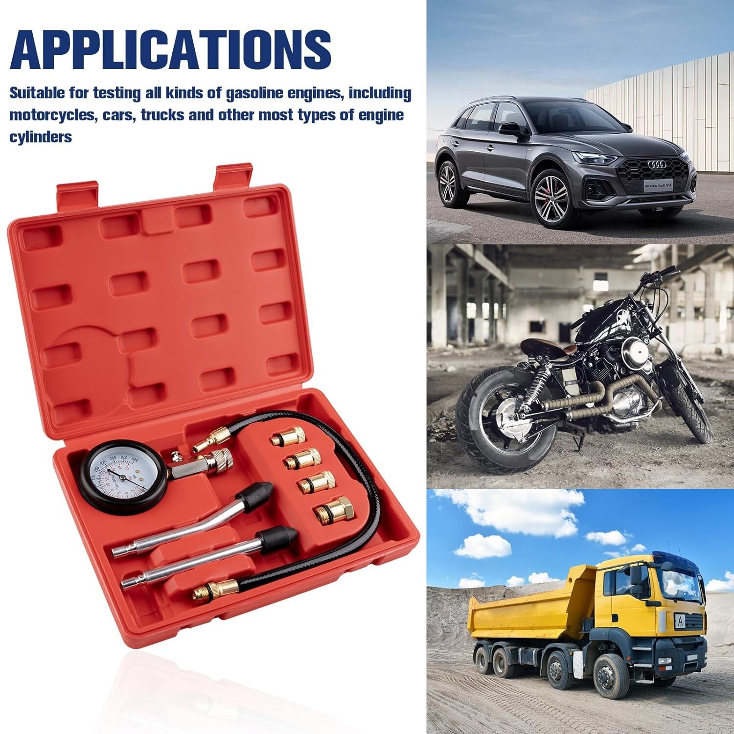 Probador De Compresion 2.5″ Para Motores Gasolina Carro Moto Auto Kit De Medidor