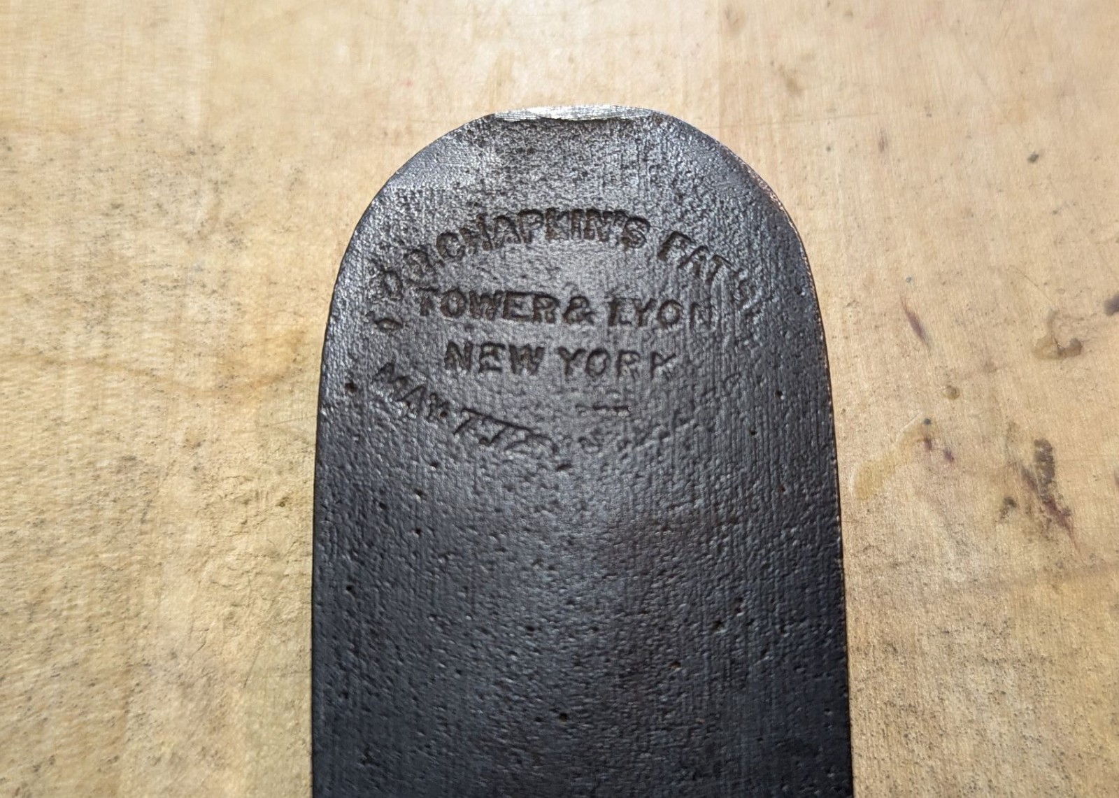 Scarce Block Plane Iron O. R. Chaplin’s Patent Tower and Lyon Dated May 7, 1872