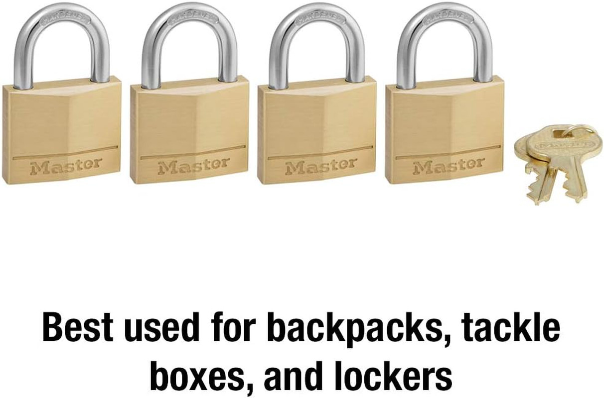 Master Lock 140Q Solid Brass Padlock with Key, 4 Pack