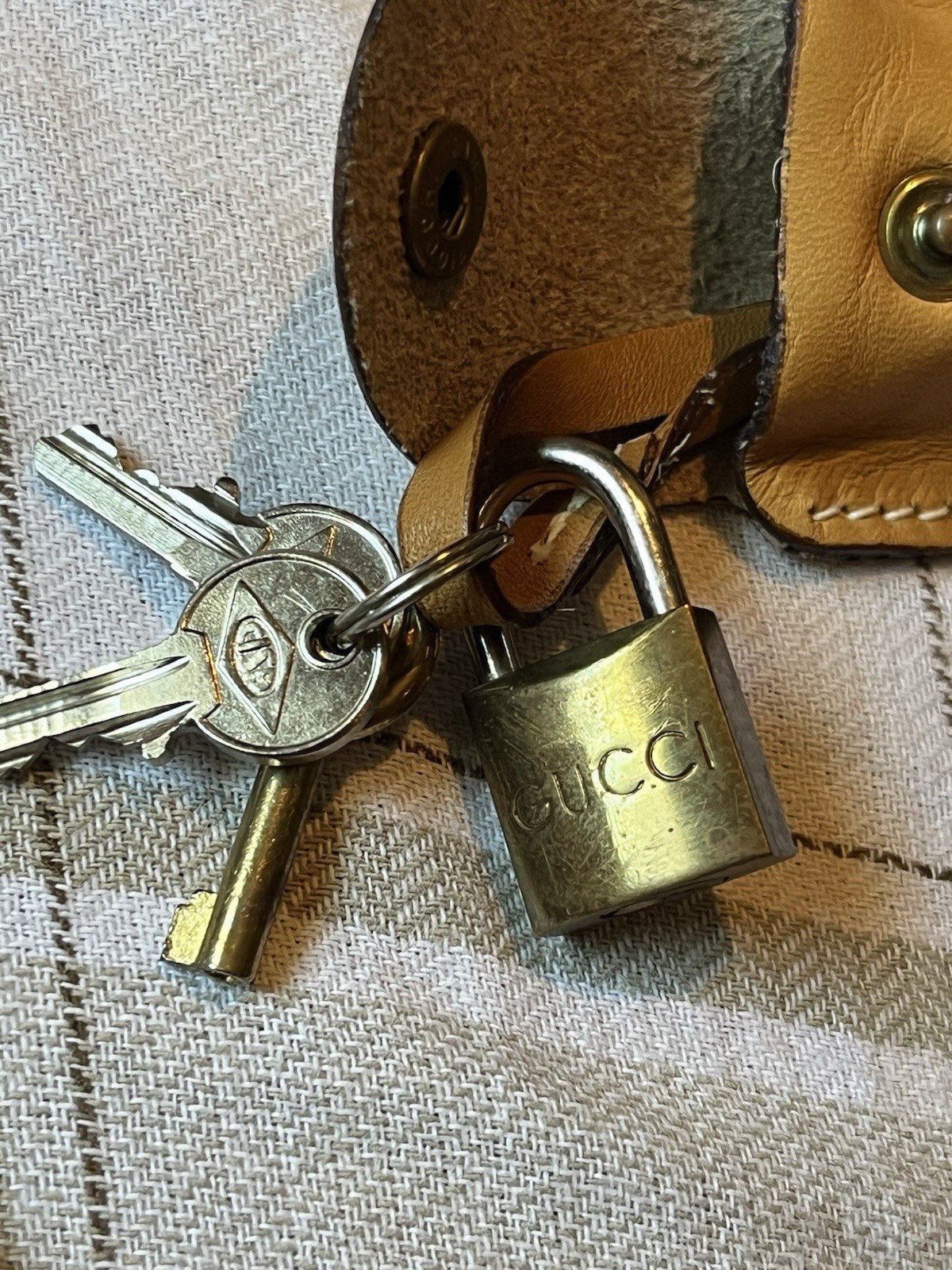 Gucci Brass Luggage Padlock and Key With Pouch ID Tag Vintage Travel Accessory