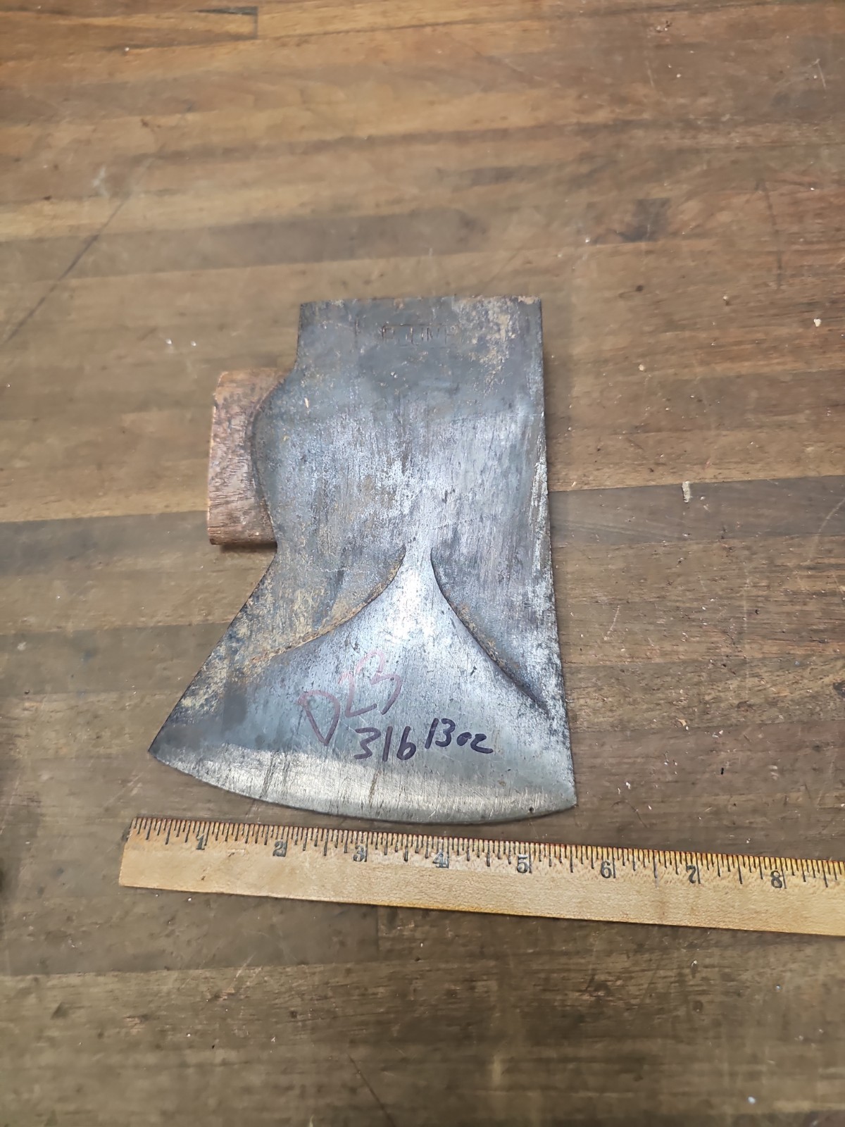 D23- Vintage Plumb Single Bit Axe Head with bevels 3 13 oz jersey pattern