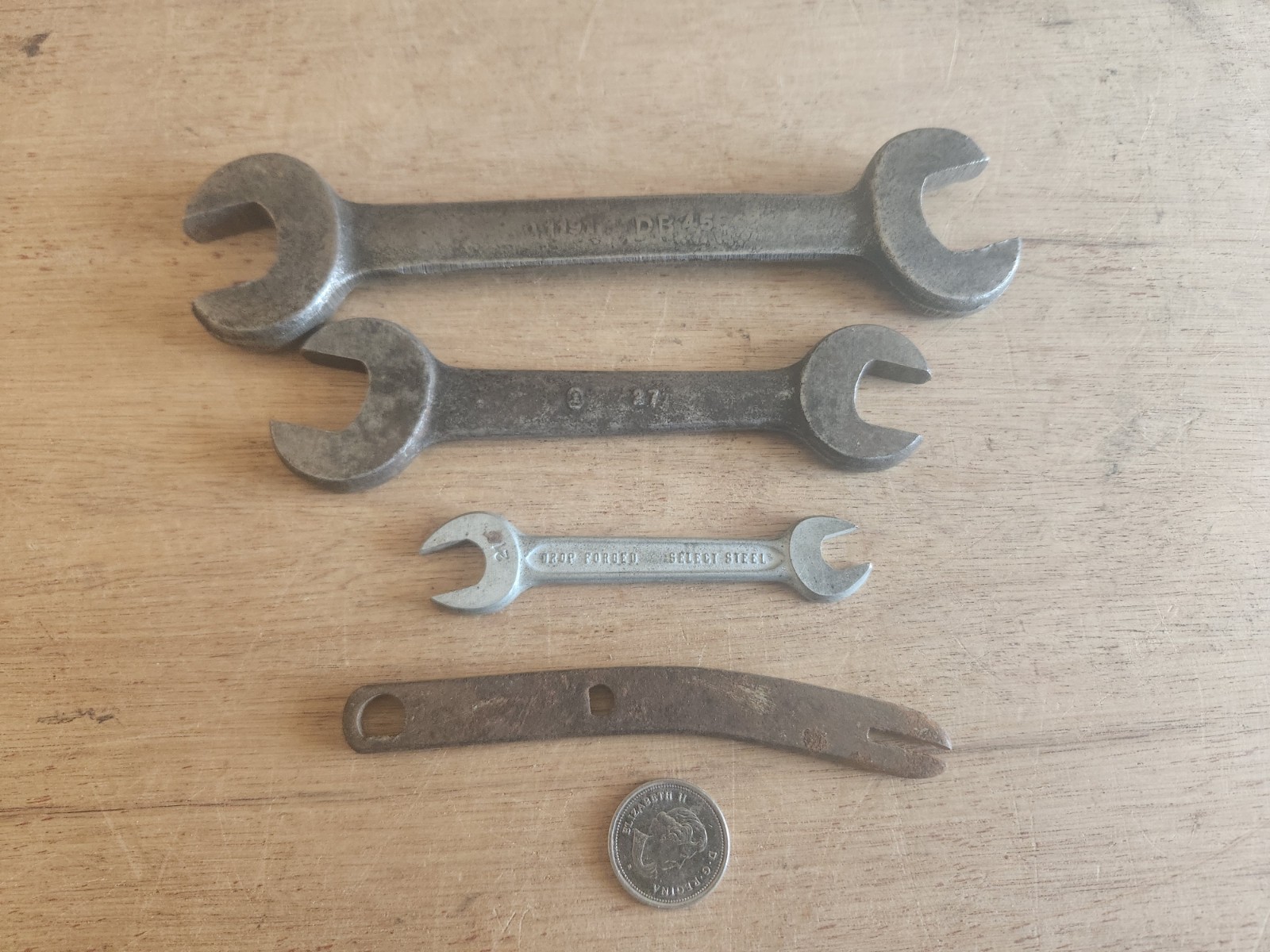 Open End Wrench Junk Drawer Lot Of 3 Plus One Mystery Part Piece Drop Forged Vtg