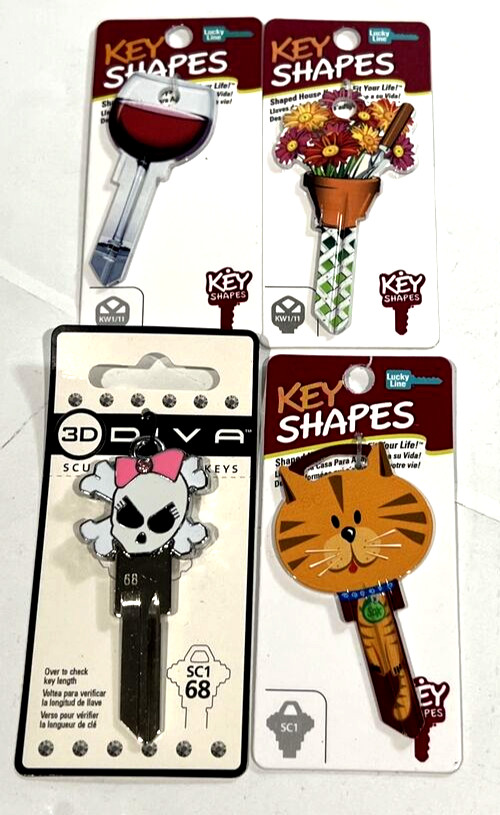 Fun Keys Blanks Cat Flowers Wine Skull (4-Pack)