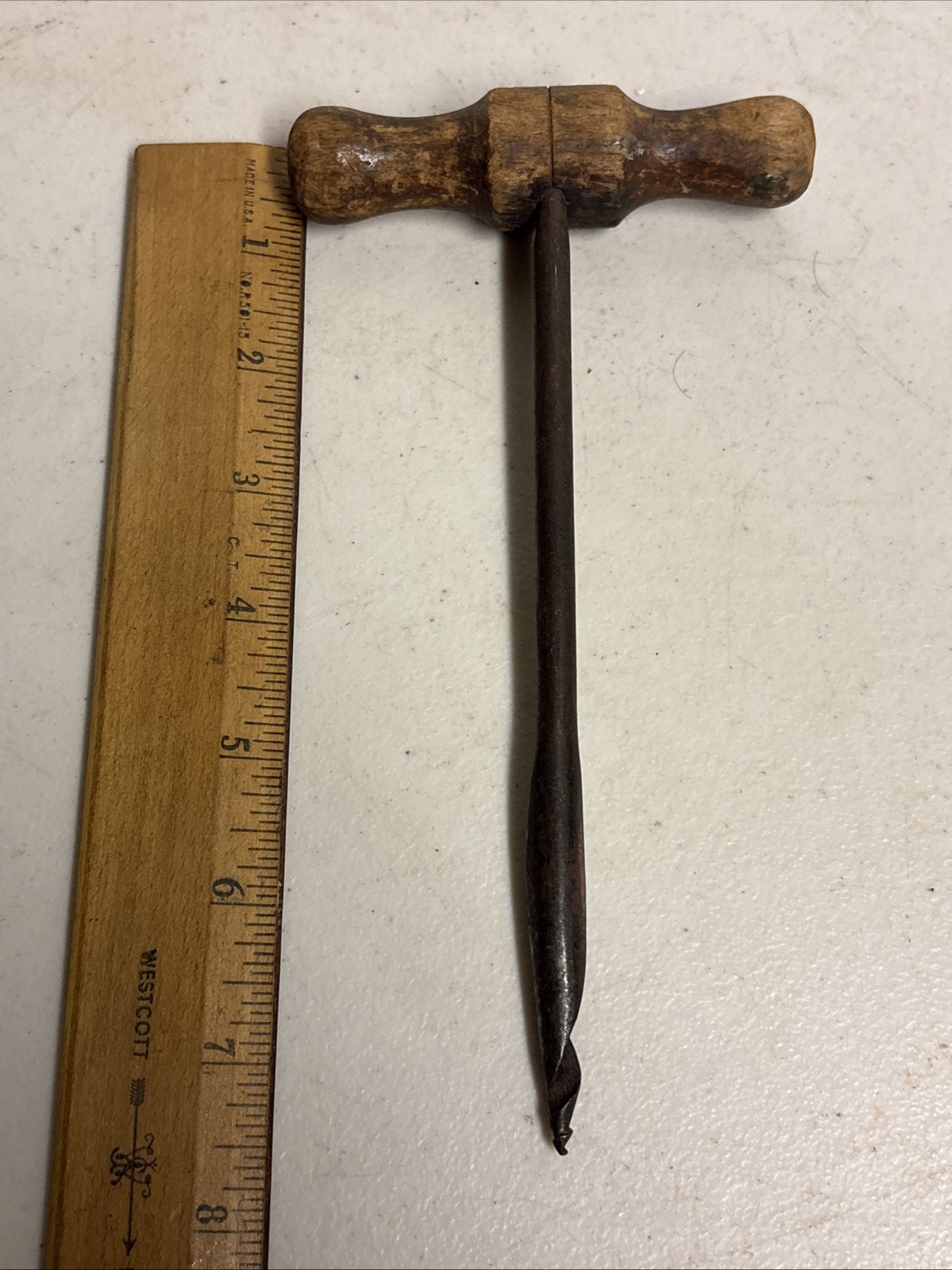 Antique Hand Held Gimlet / Auger, Primitive Farm Made, 7 1/2”length Wood Handle