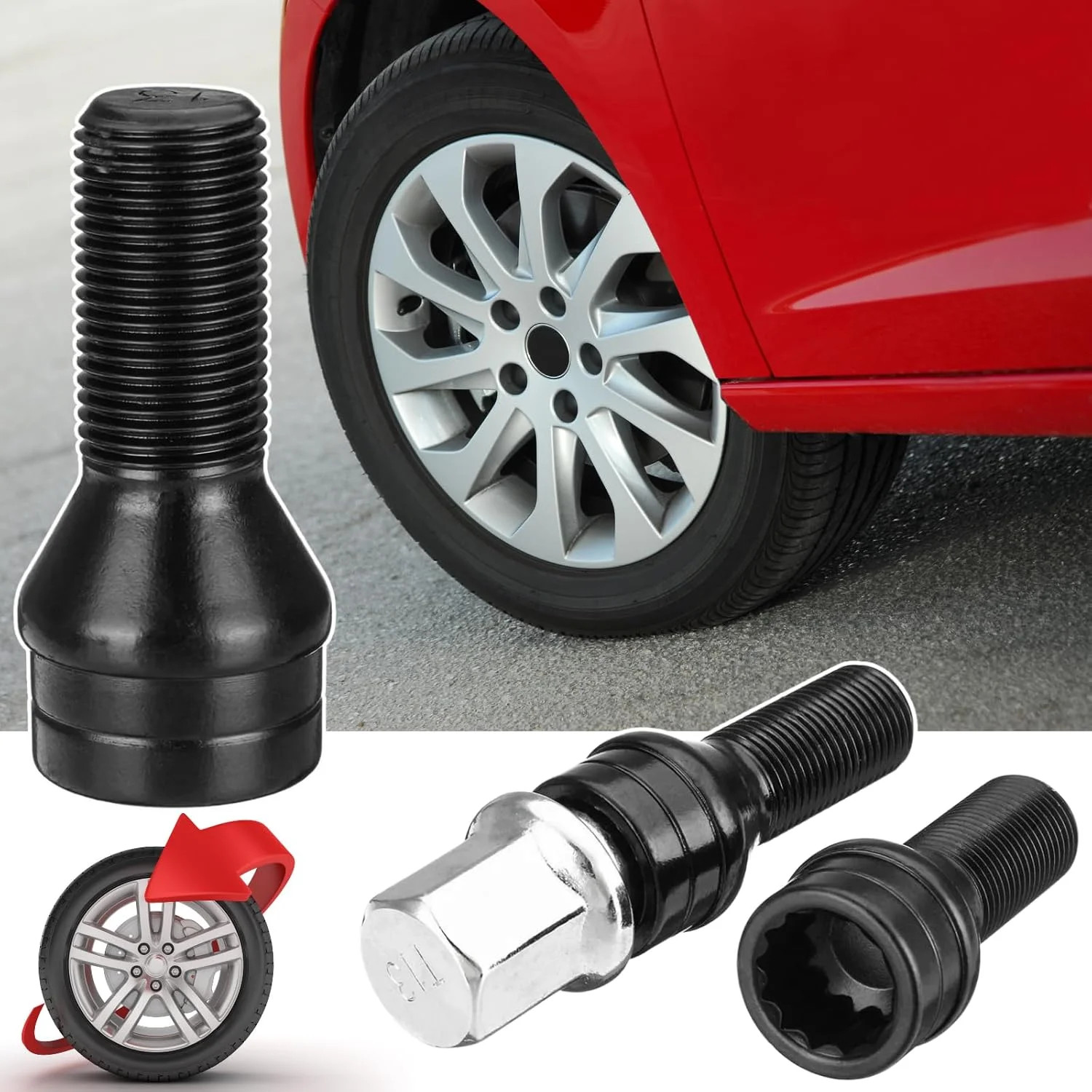Wheel Bolts Locking Lug Nuts M14 x 1.5 with Locks Key for BMW, Volkswagen (VW) G