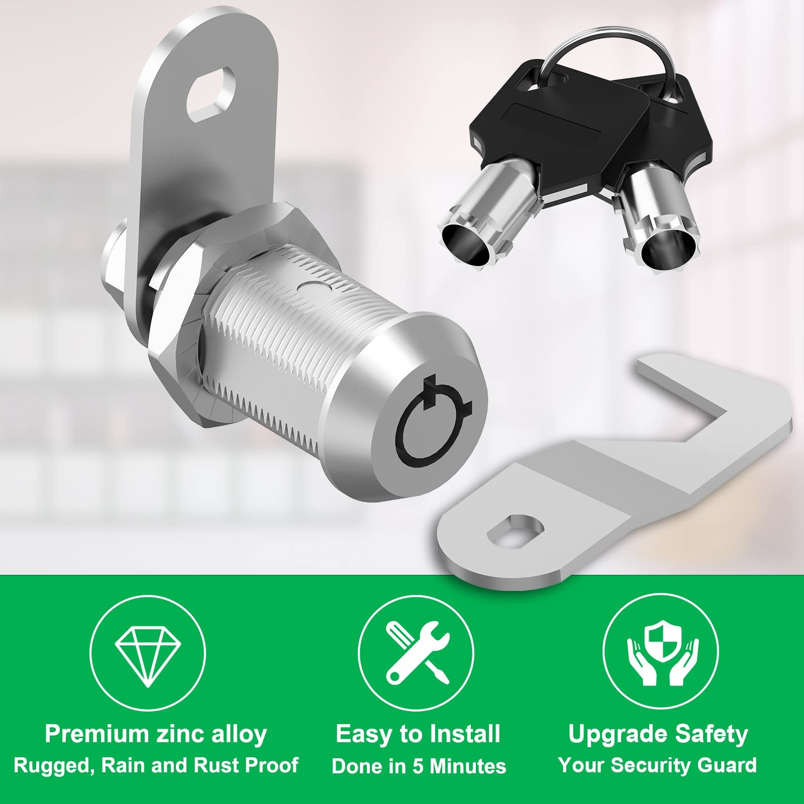 2 Pcs Toolbox Locks with Keys Tubular Cam Lock 1-1/8″ Keyed Alike Hook Cam To…