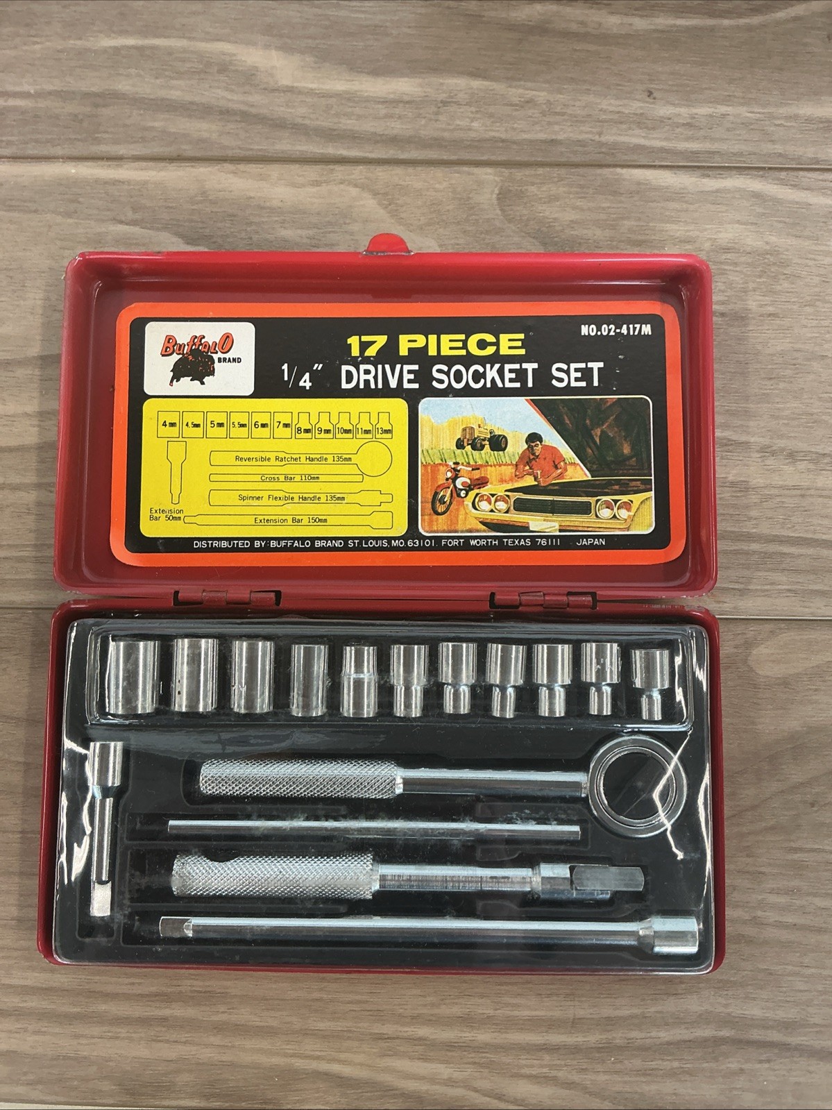 Vtg Buffalo Brand 30pc Forged Socket Set No 1430 1/4″ Drive SAE Metric 1970s