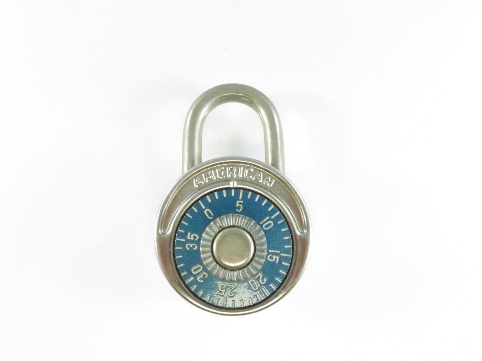AMERICAN Lock 477 Blue Dial Combination Padlock USA Industrial Mid Century