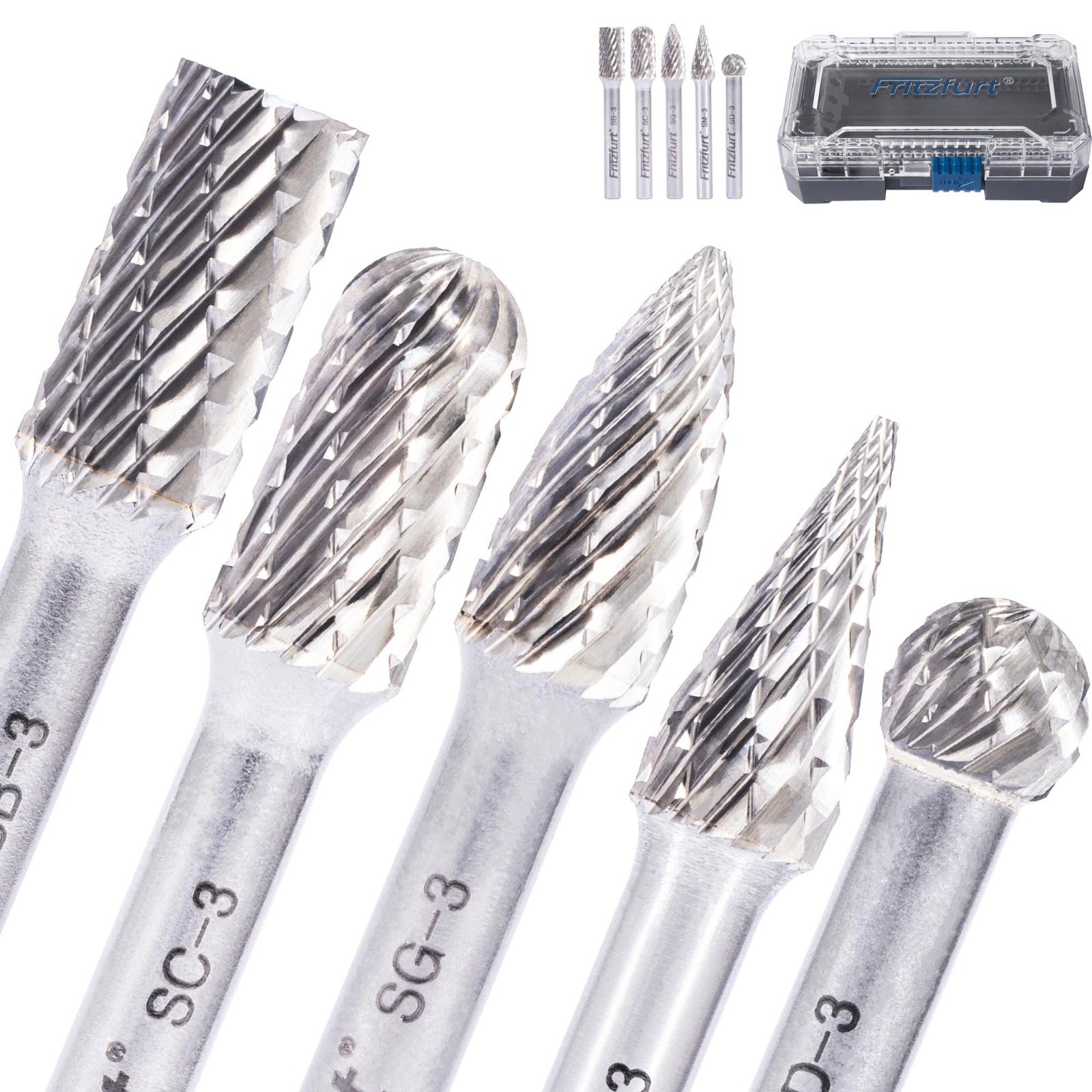 Tungsten Carbide 5PCS Rotary Burr Set 1/4″ Shank – Double Cut Die G… Fas
