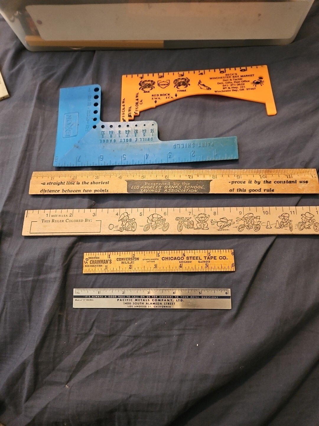 Lot 6 Vintage Advertising Rulers Wooden Plastic Metal. Exxon, chicago Steel
