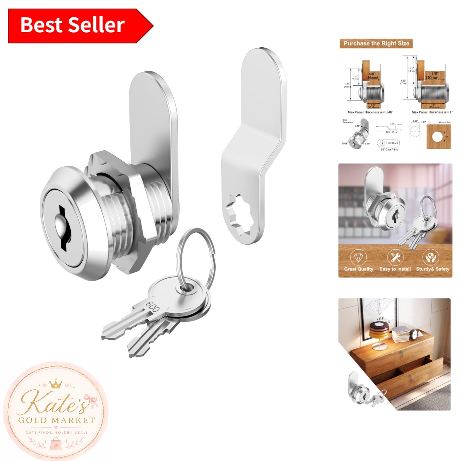 1-Pack Keyed Alike 5/8 Inch Cam Lock – Waterproof & Rust-Proof Security Solution