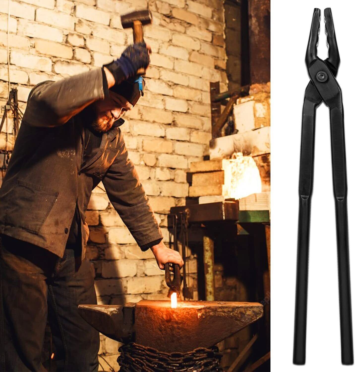 Knife Making Tong+Hammer Set Blacksmith Bladesmith 15″ Wolf Jaw Vise Forge Tool