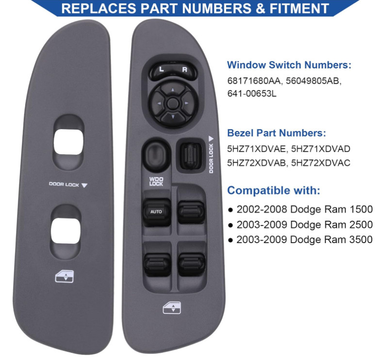 Botón y marco de control de ventanas para camioneta 2002–2009 gris oscuro, Nuevo