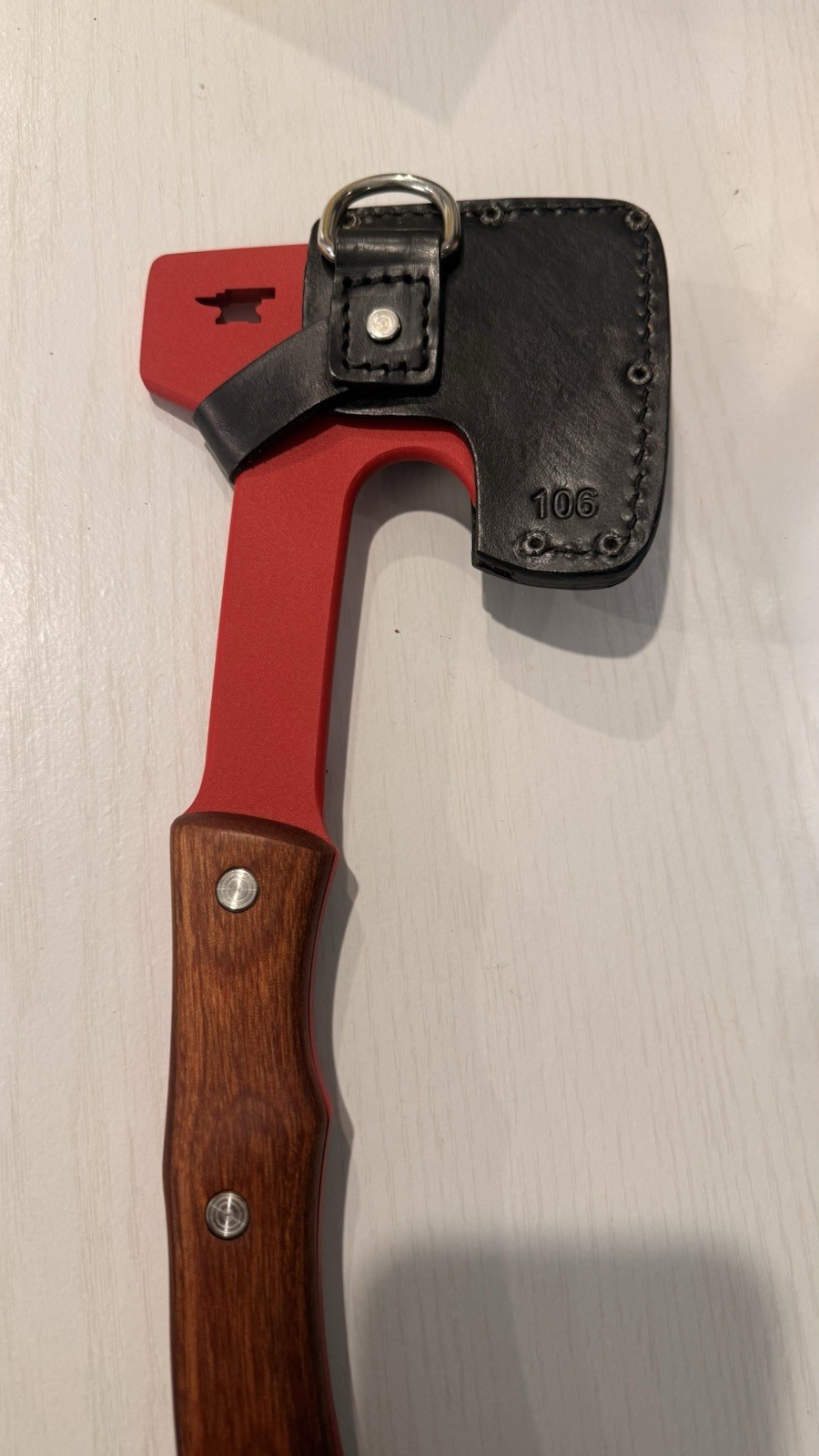Buck Compadre Axe 106 With Leather Sheath NIB Made in USA Discontinued- RED!