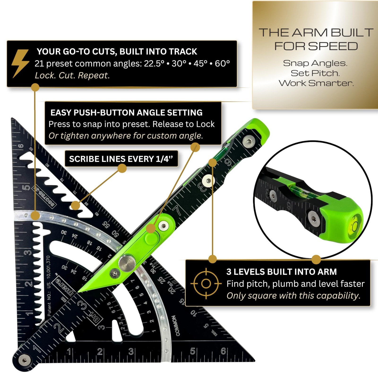 7-Inch Rafter Square with Locking Pivot Arm & Angle Finder | Precision Aluminum