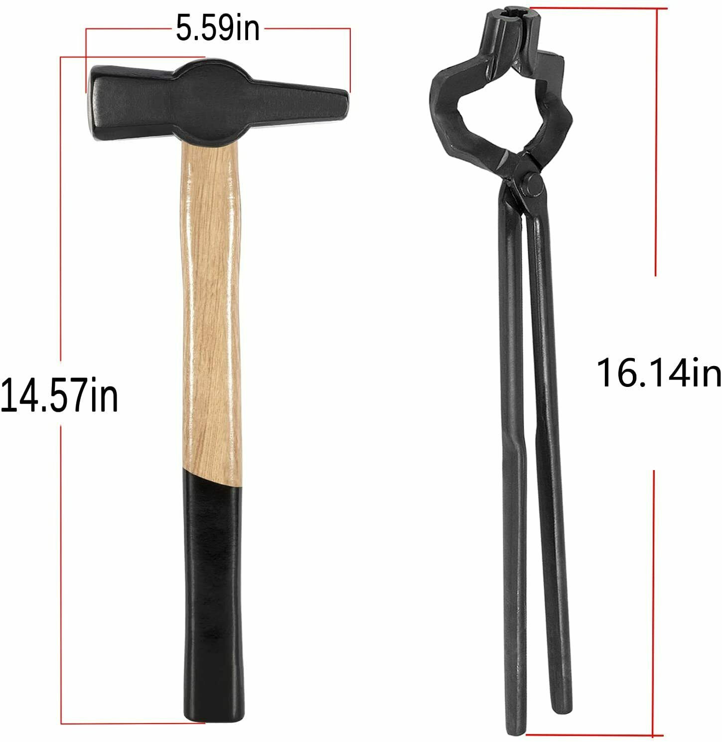 16″ Z V-Bit Knifemaking Bladesmith Tongs & 1KG Blacksmiths Hammer Set Tool