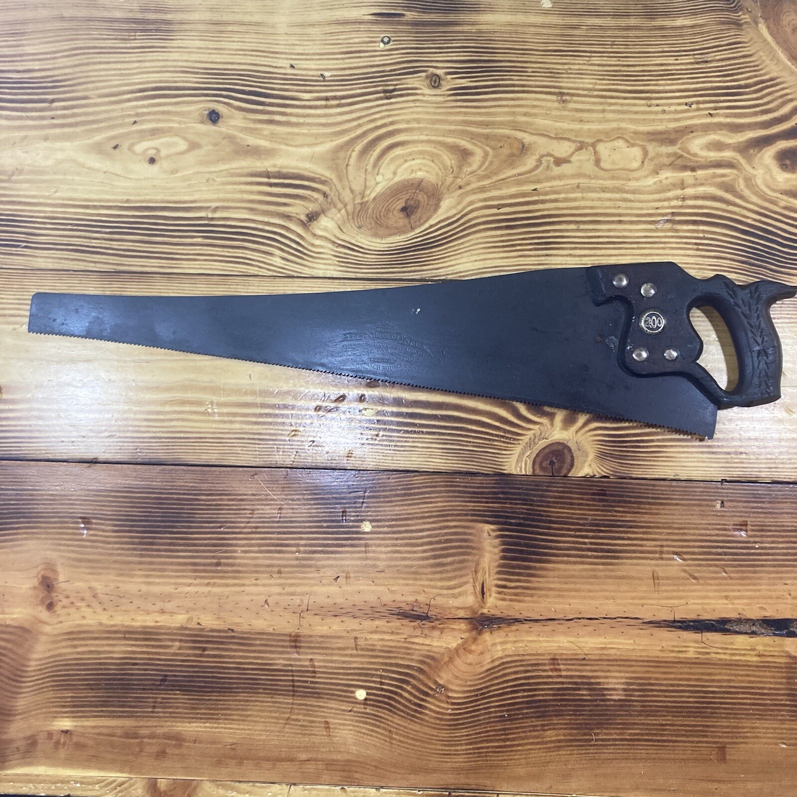 Antique Simonds 2.00 RARE 26” Hand Saw Original Handle & Medallions