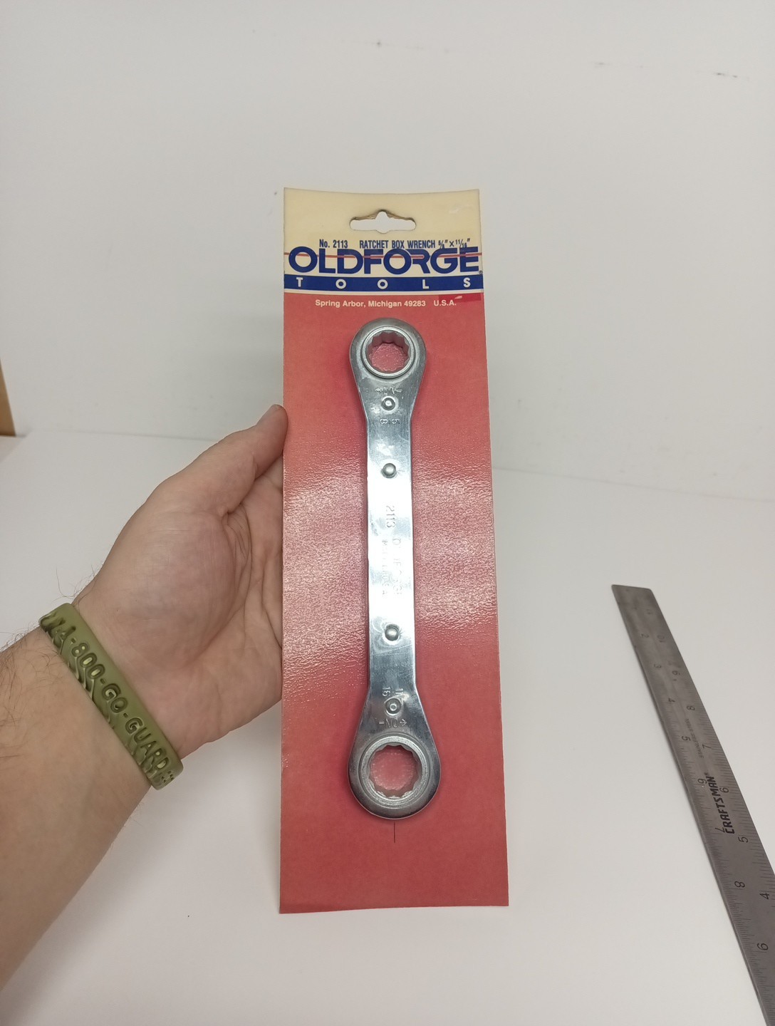 NOS Old Forge Tools Ratchet Box Wrench 5/8″ ×11/16″ No .2113 Spring Arbor USA