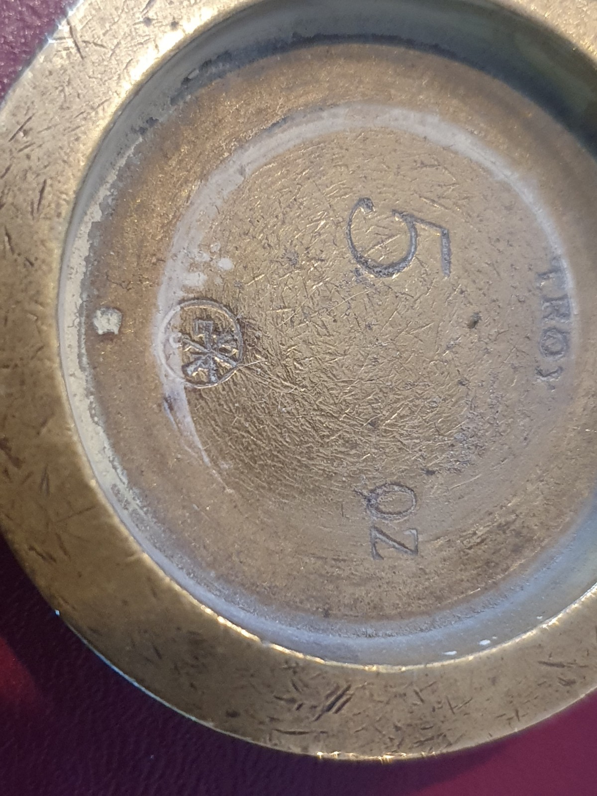 Antique brass Troy weights 10 5 3 2 1oz ER stamped gold trade nesting weights
