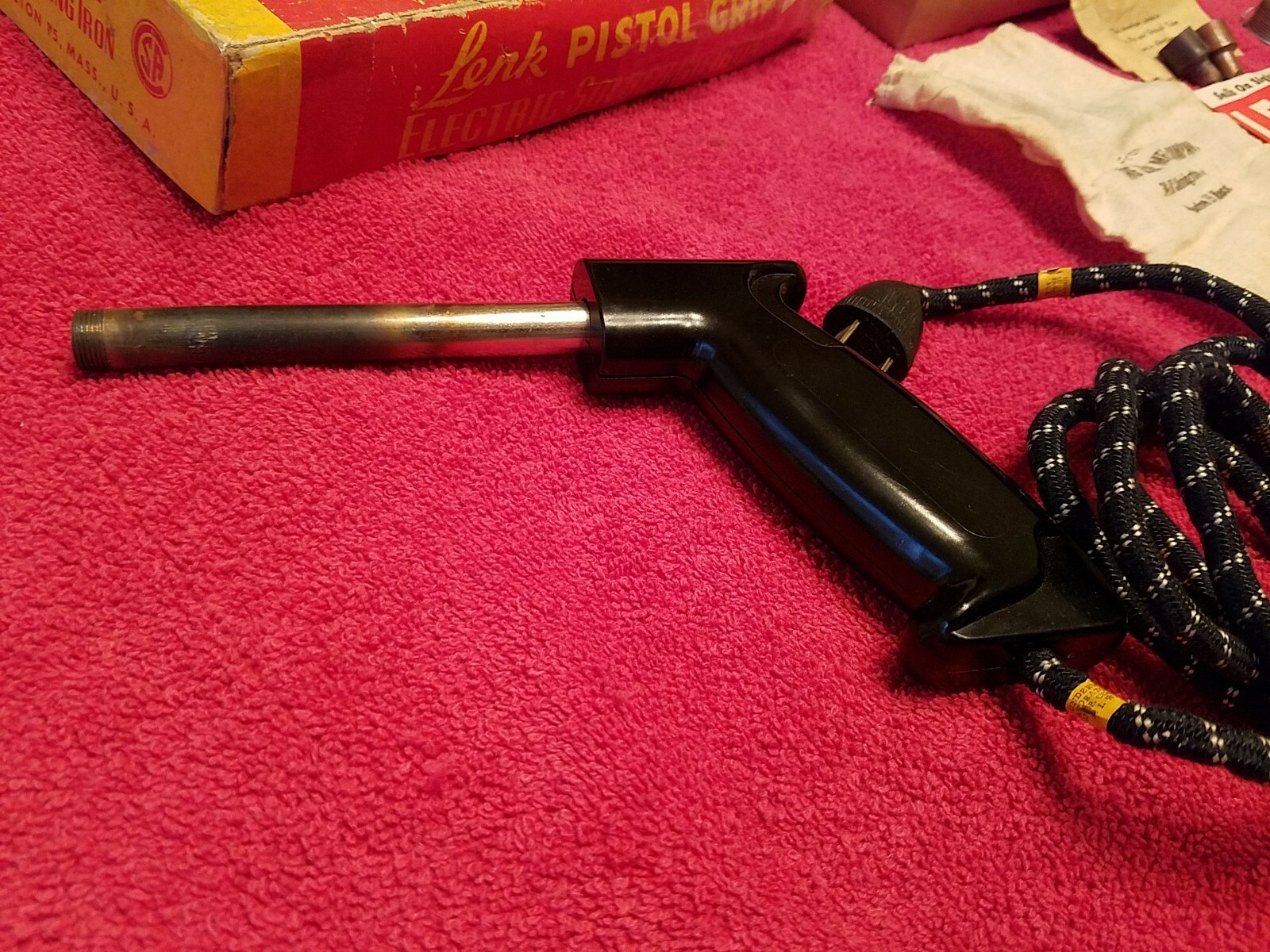 LENK PISTOL GRIP ELECTRIC SOLDERING IRON MODEL 375 WITH BOX & Paperwork Vtg USA