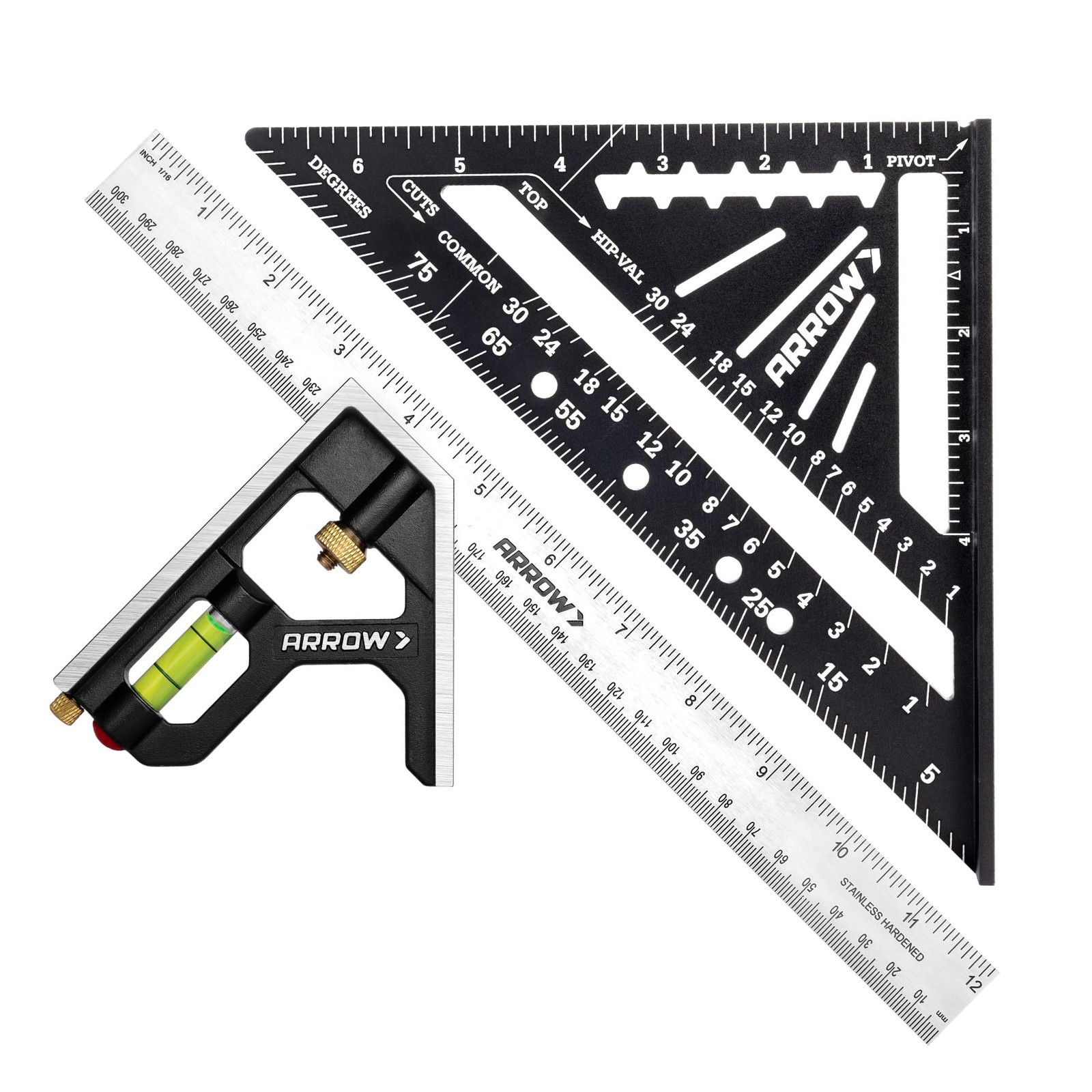 Arrow 7-Inch Aluminum Alloy Carpenter Square and 12-Inch Zinc Black