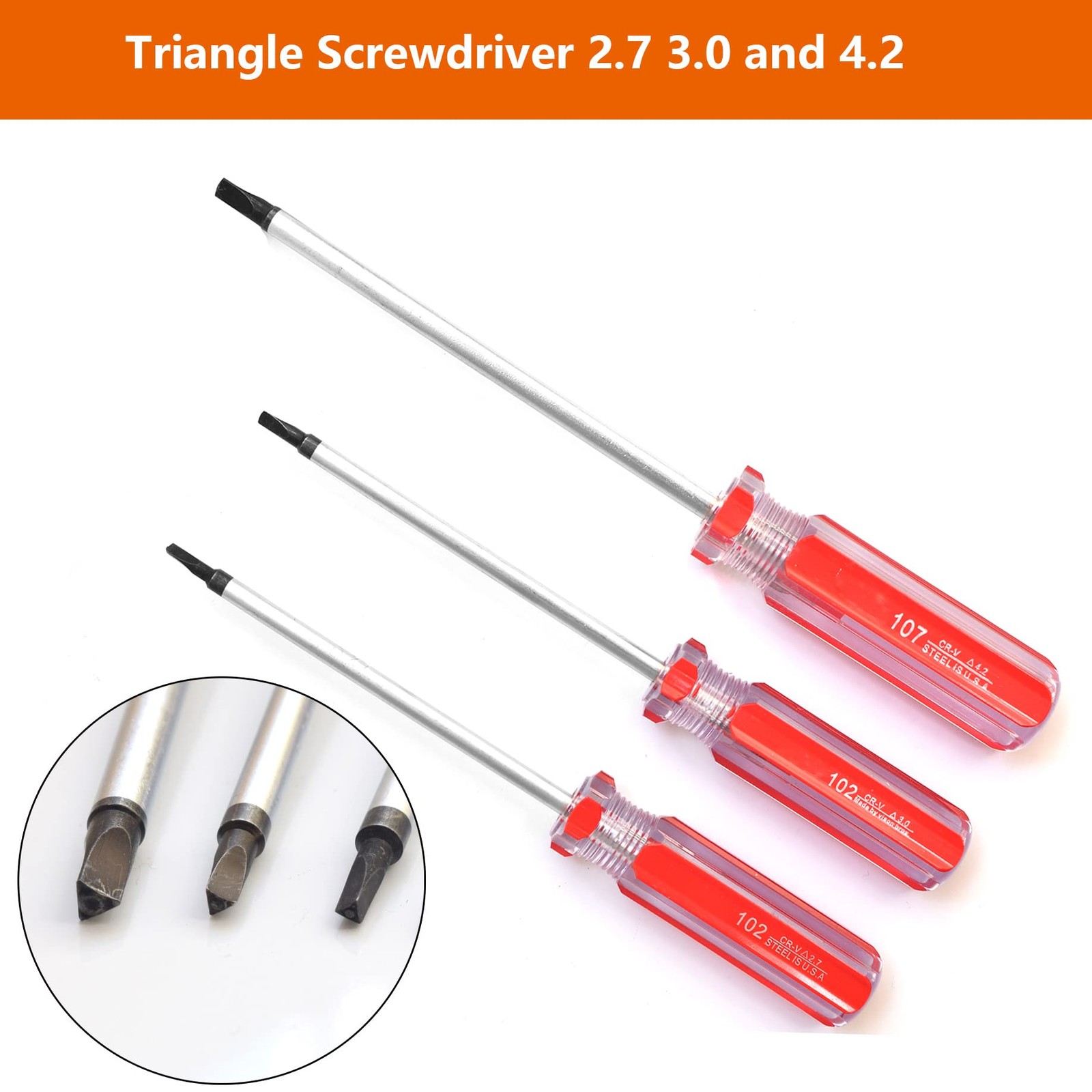 Triangle Screwdrivers Set 7 Sizes 1.4mm 1.8mm 2.0mm 2.3mm 2.7mm 3.0mm 4.2mm, SKZ
