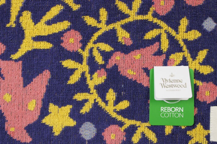 Vivienne Westwood Hand Towel 25.5cm Reborn Cotton Navy Yellow Used