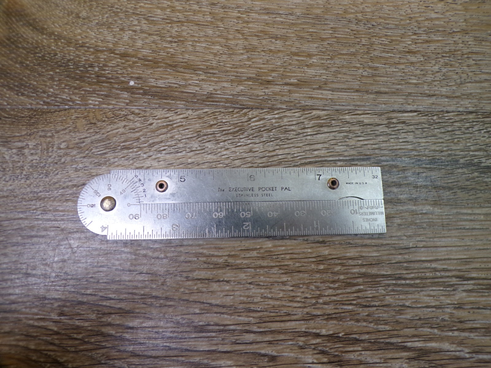 THE EXECUTIVE POCKET PAL Vintage Stainless Steel Protractor Folding 8″ Ruler