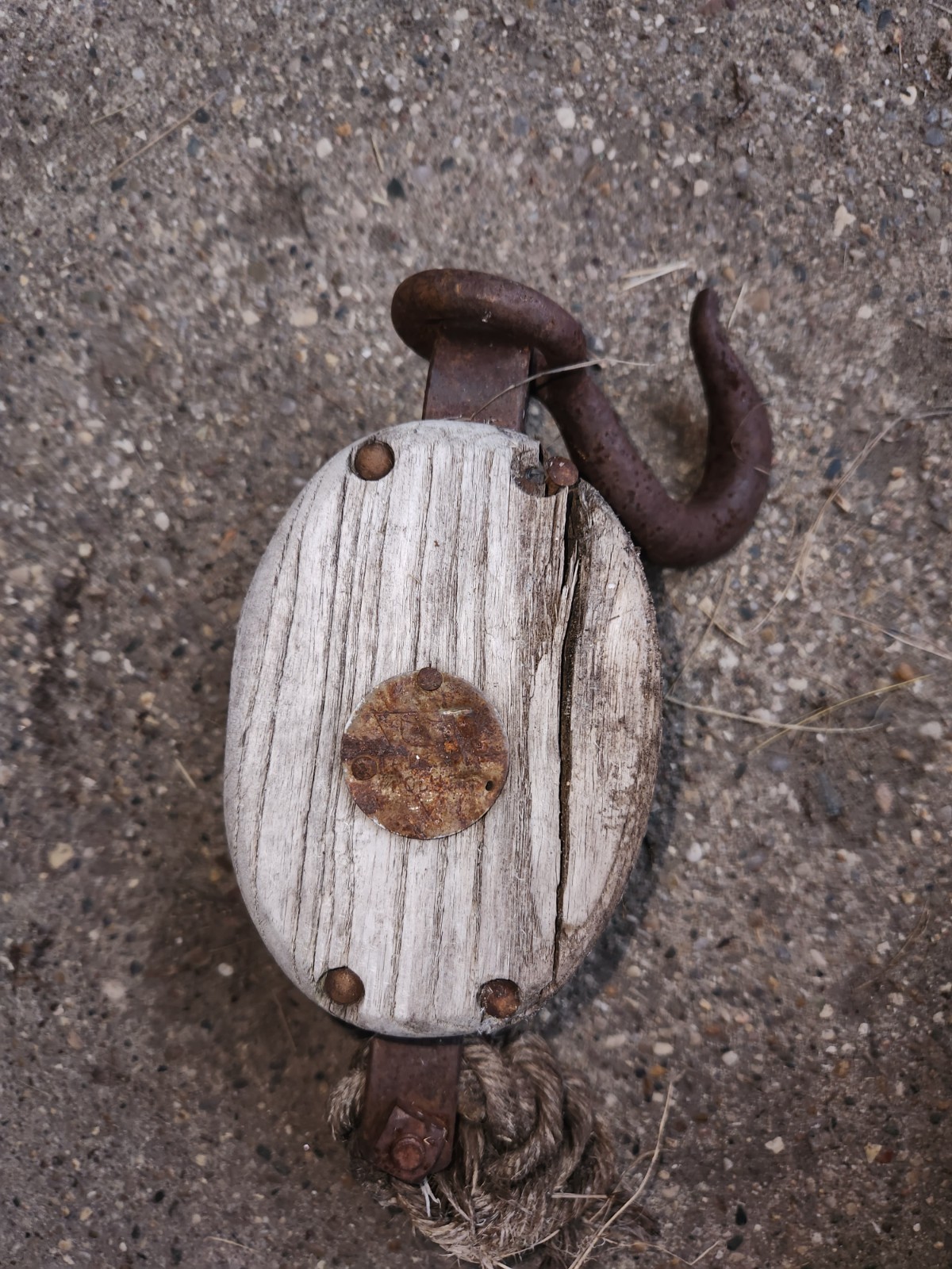 Vintage Wood and Metal Double Block and Tackle (D)