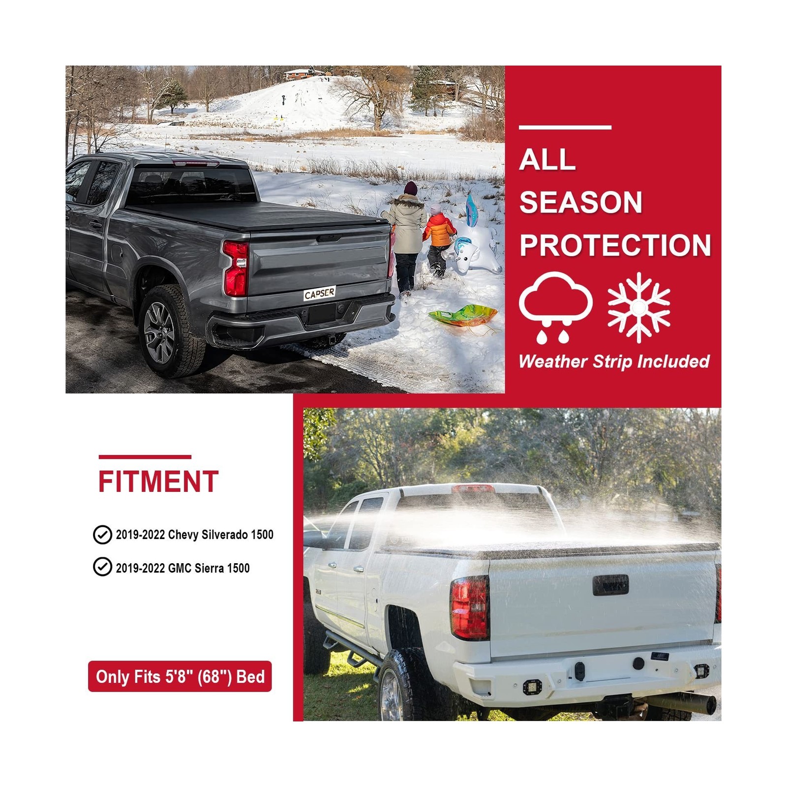 CAPSER Silverado 1500 5.8FT Soft Tri Fold Tonneau Cover Fits 2019-2026 Chevy …