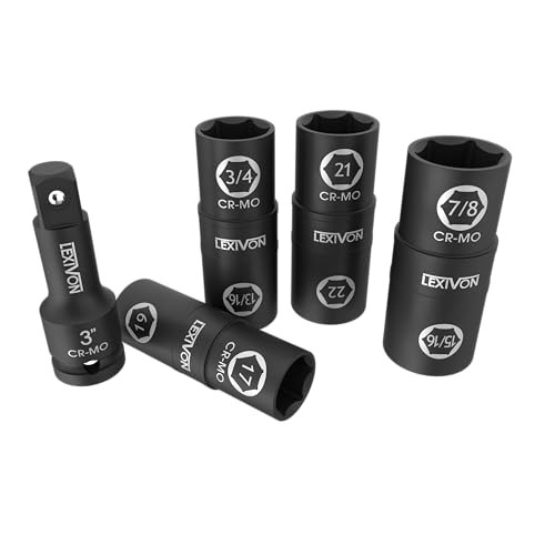 Lug Nut Impact 1/2″ sockets Set, to 17 19 21, 22mm, 3/4″, 13/16″, 7/8″, 15/16