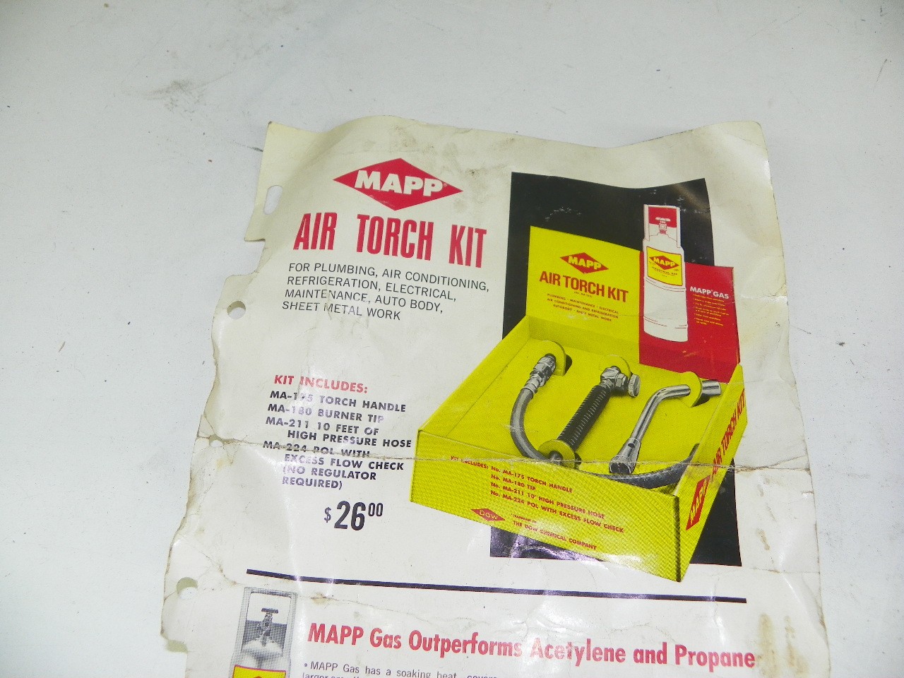 Vintage MAPP Air Torch Kit Dow Chemical Co. High Pressure Hose MA-211 Handle