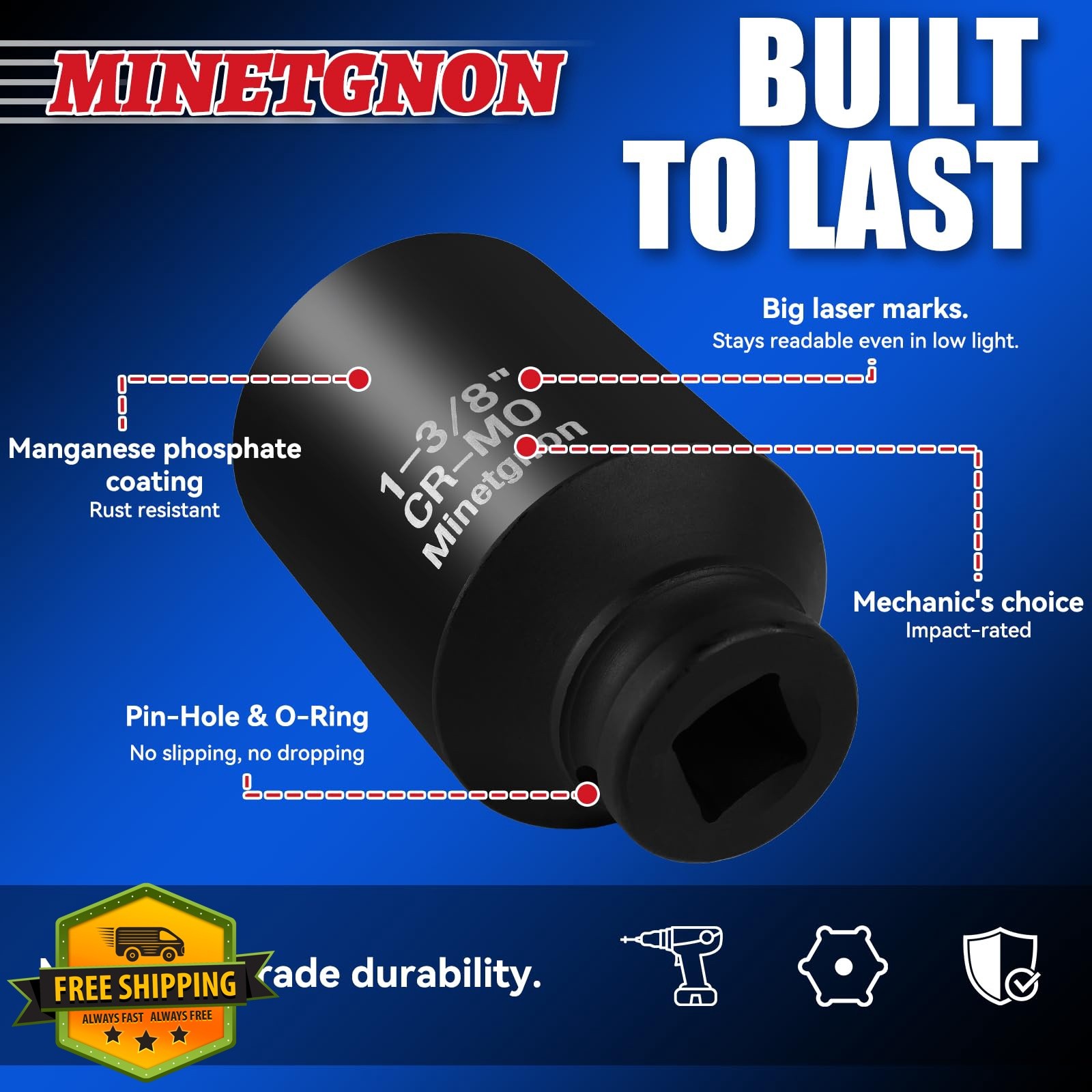1-3/8 Socket Deep 1/2 Drive Impact Socket 6 Point CR-MO Axle Nut Heavy-Duty S…