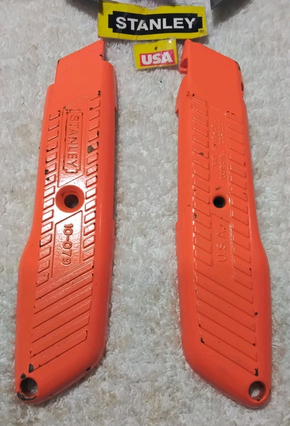 2pc STANLEY 10-179 ORANGE INTERLOCK UTILITY KNIFE “VINTAGE ” USA 🇺🇸