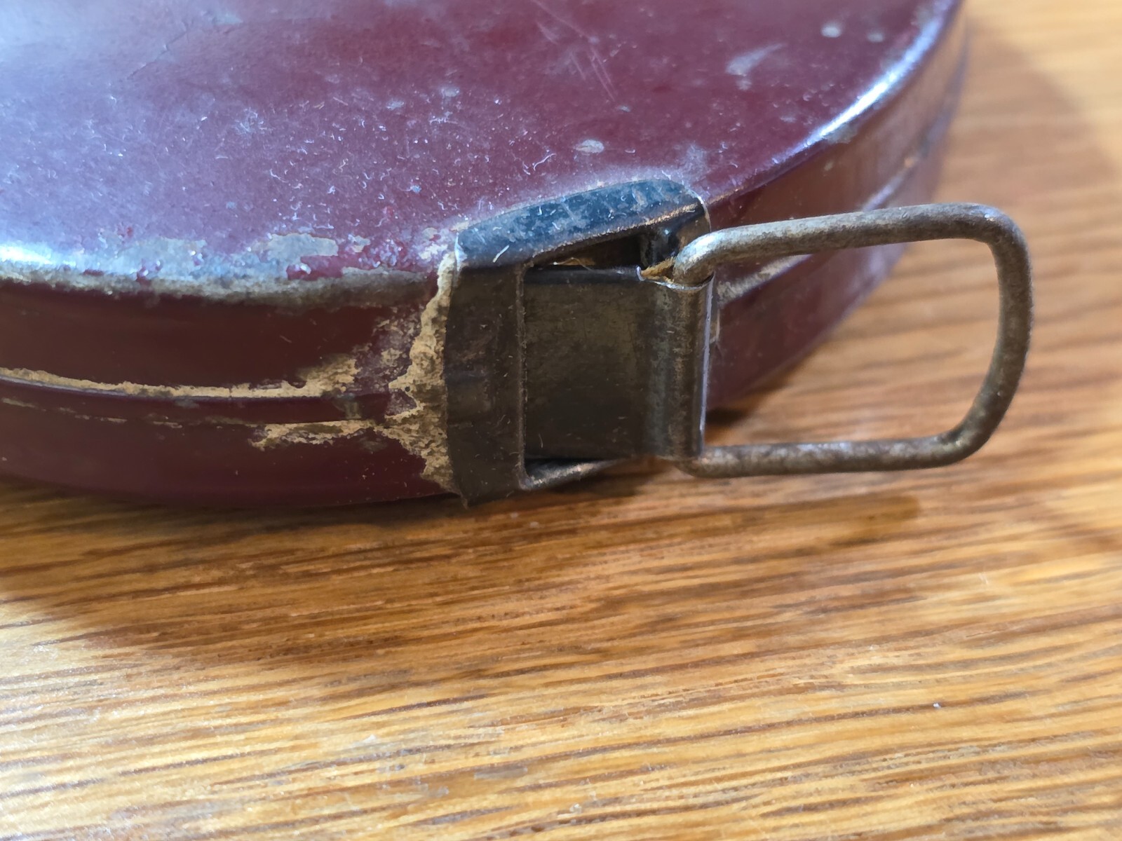 Antique Lufkin Linen Tape Measure 50 ft Winding Steel Case Burgundy USA Works