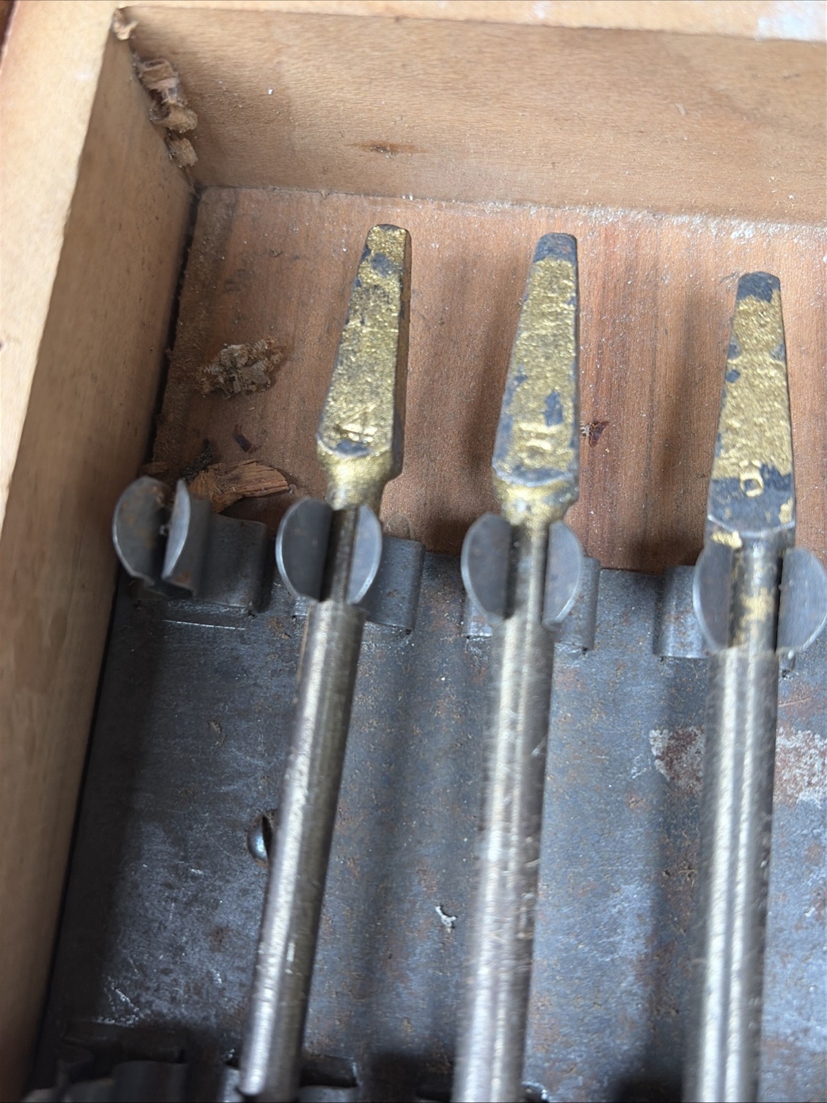 6 Pcs Vintage Irwin Auger Bit Set In Wooden Storage Box # 12, 10, 8, 6, 5, 4